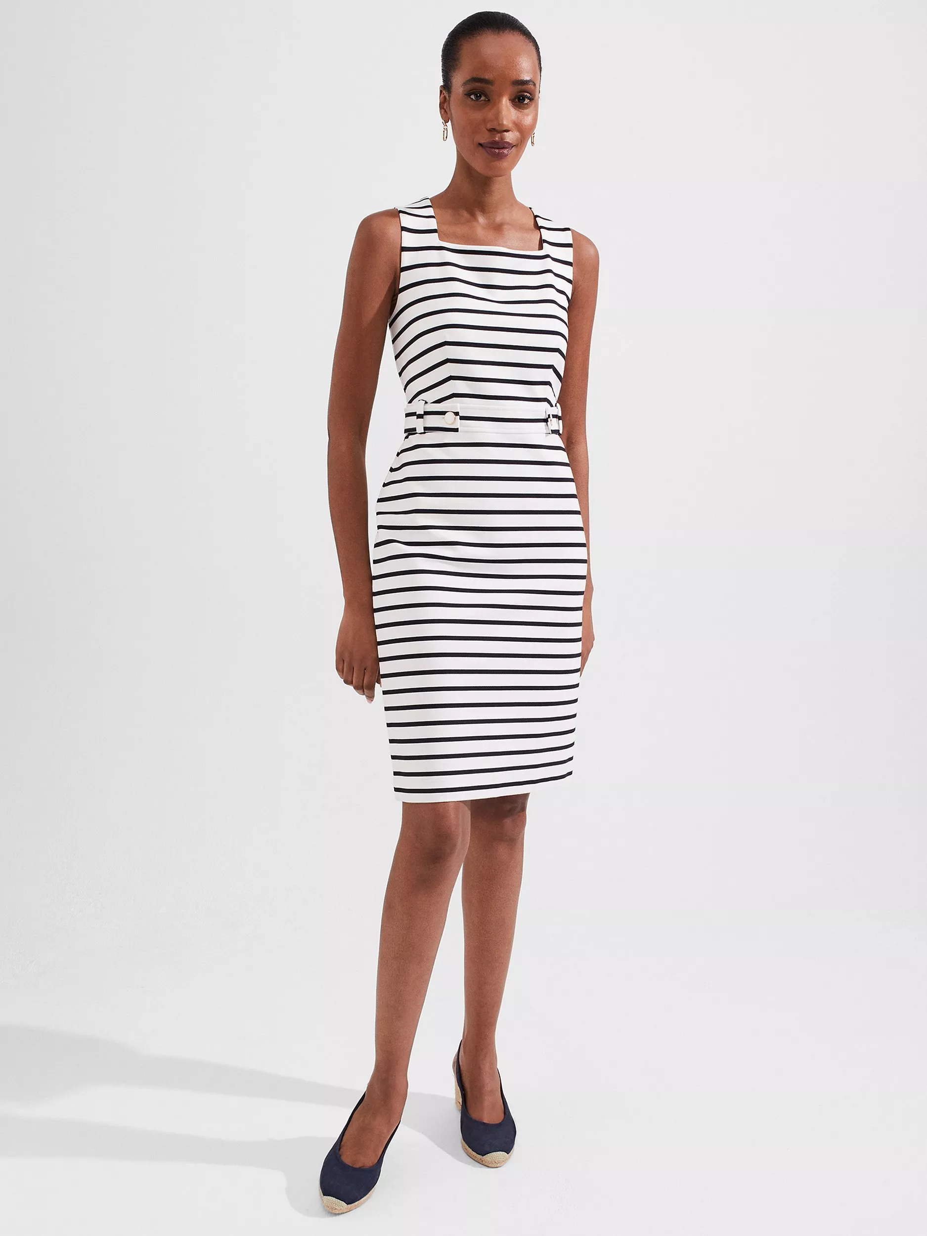 Hobbs blue and white striped dress hotsell