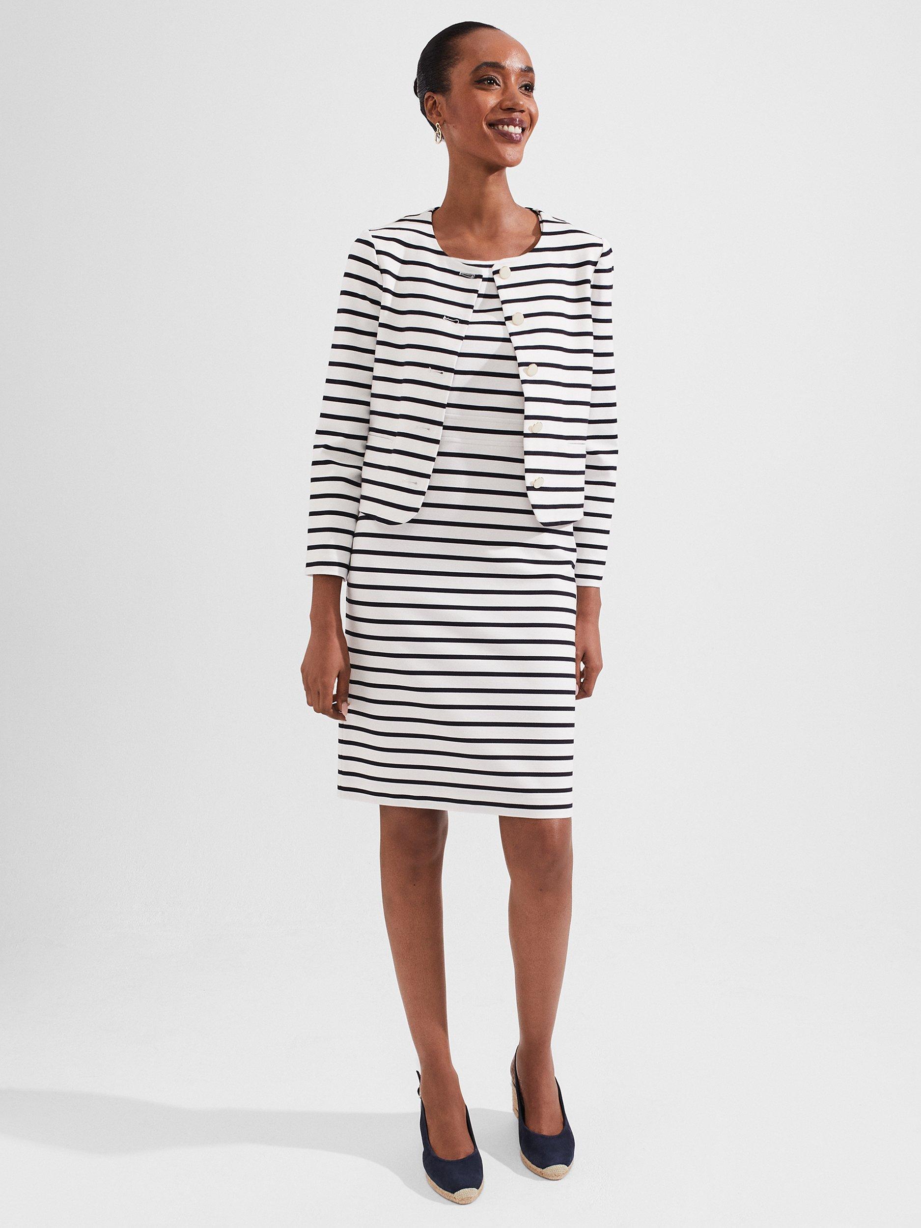 Product image 4 of 6, which shows Hobbs Audra Stripe Shift Dress, Ivory/Hobbs Navy, 18