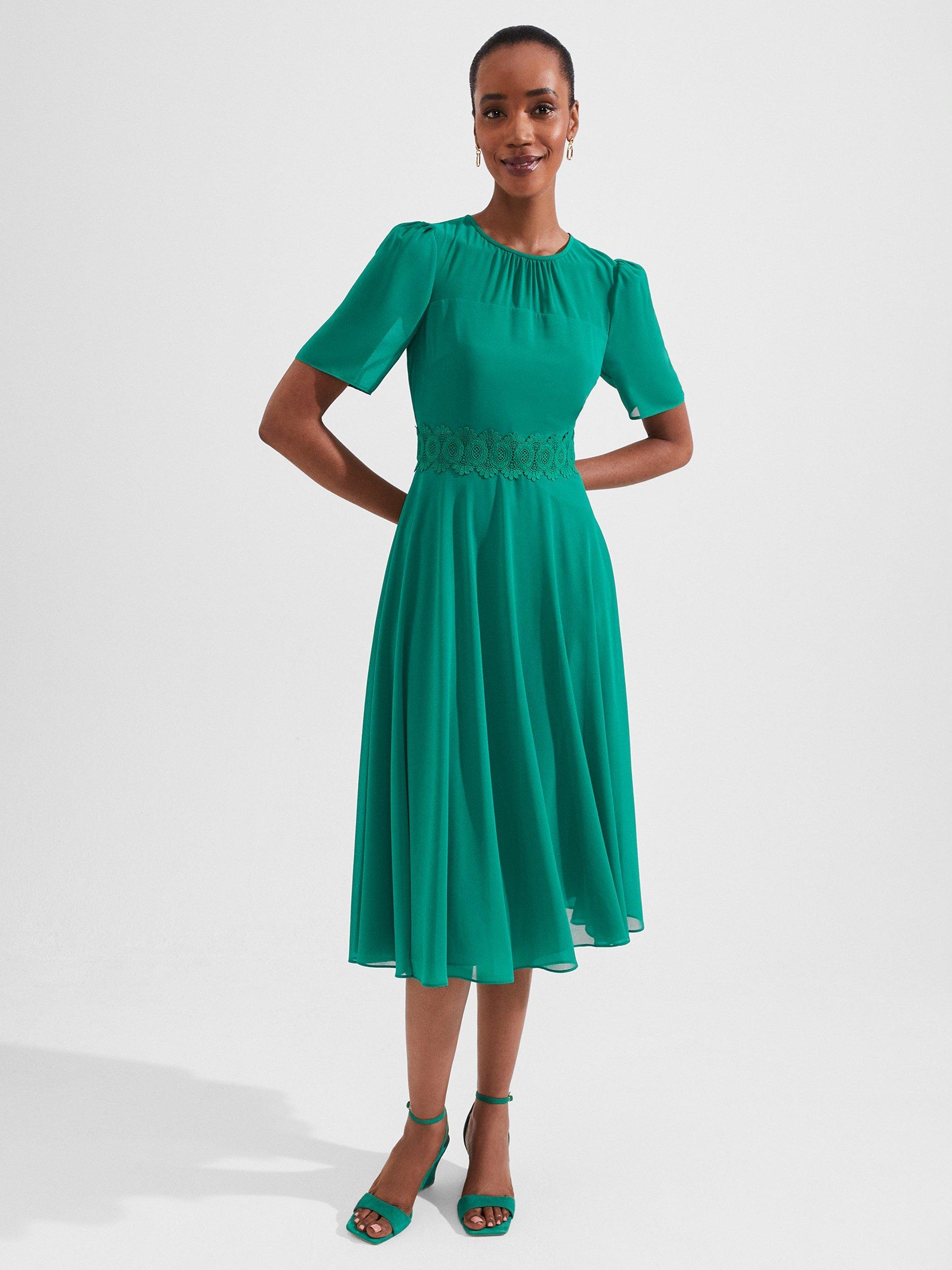 Hobbs Petite Cressida Midi Dress, Meadow Green