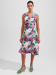 Hobbs Petite Mariella Leaf Print Linen Dress, Multi