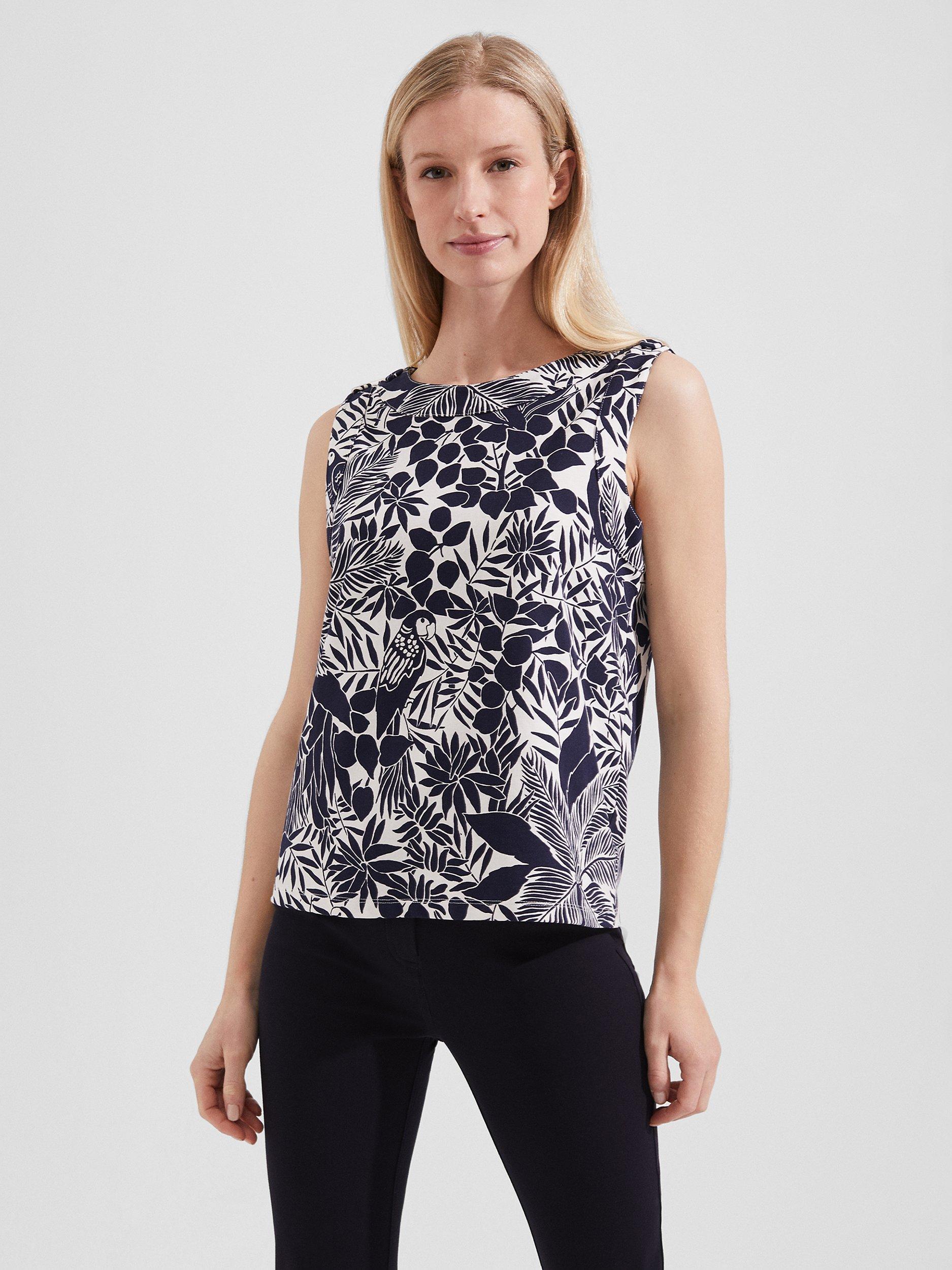 Hobbs Maddy Printed Top, Ivory Navy