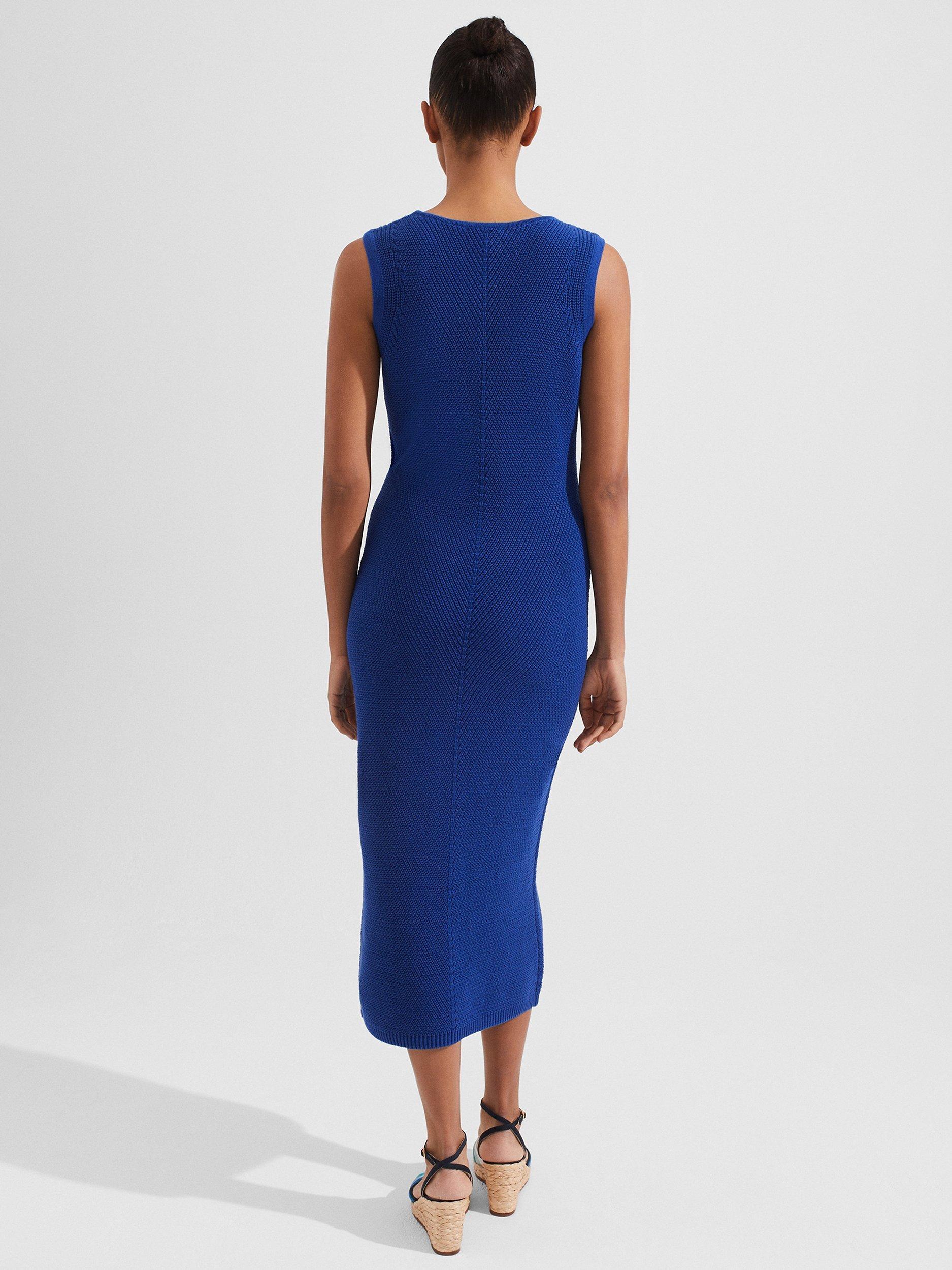 Product image 2 of 6, which shows Hobbs Elea Knitted Midi Dress, Cobalt Blue, S