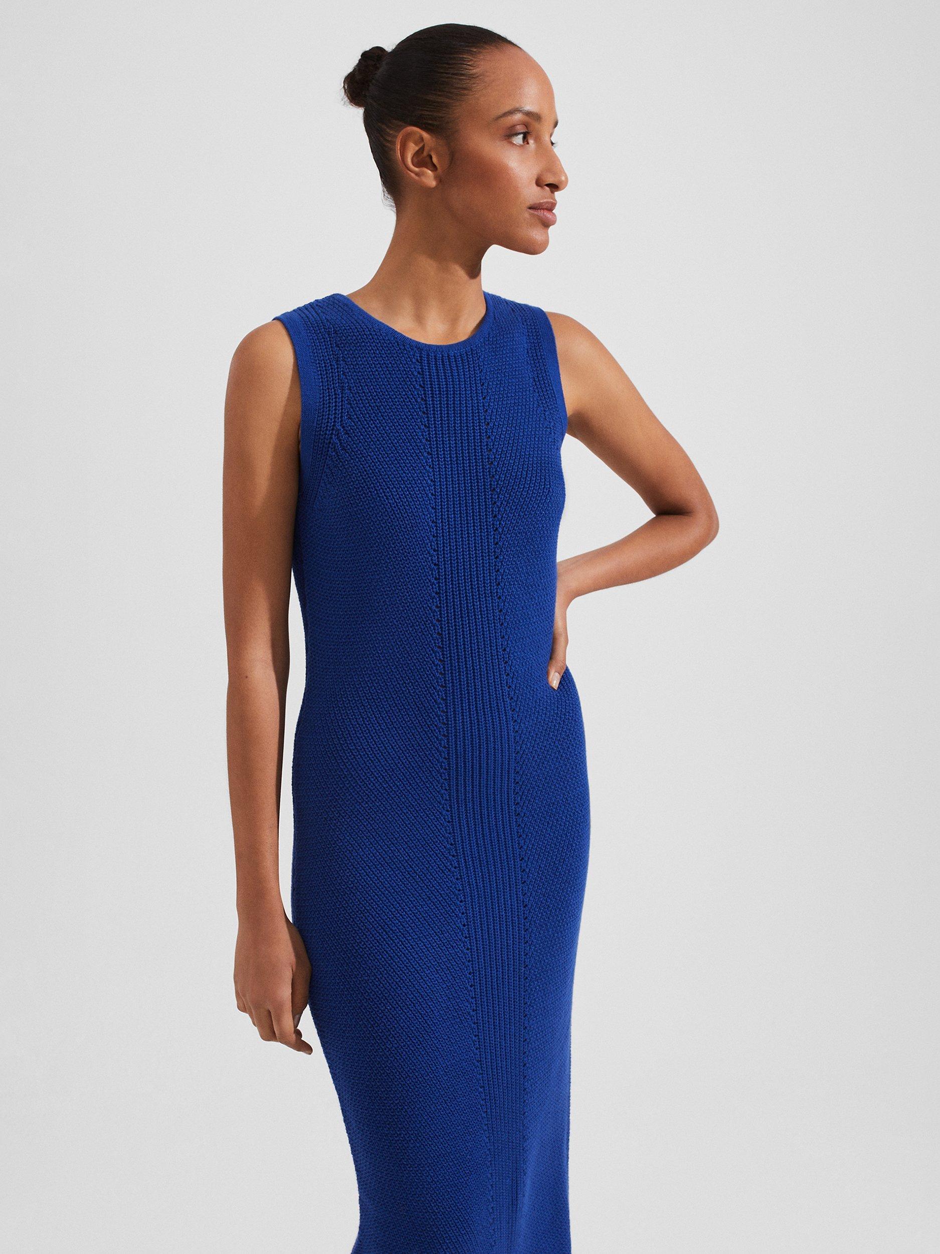 Product image 3 of 6, which shows Hobbs Elea Knitted Midi Dress, Cobalt Blue, S