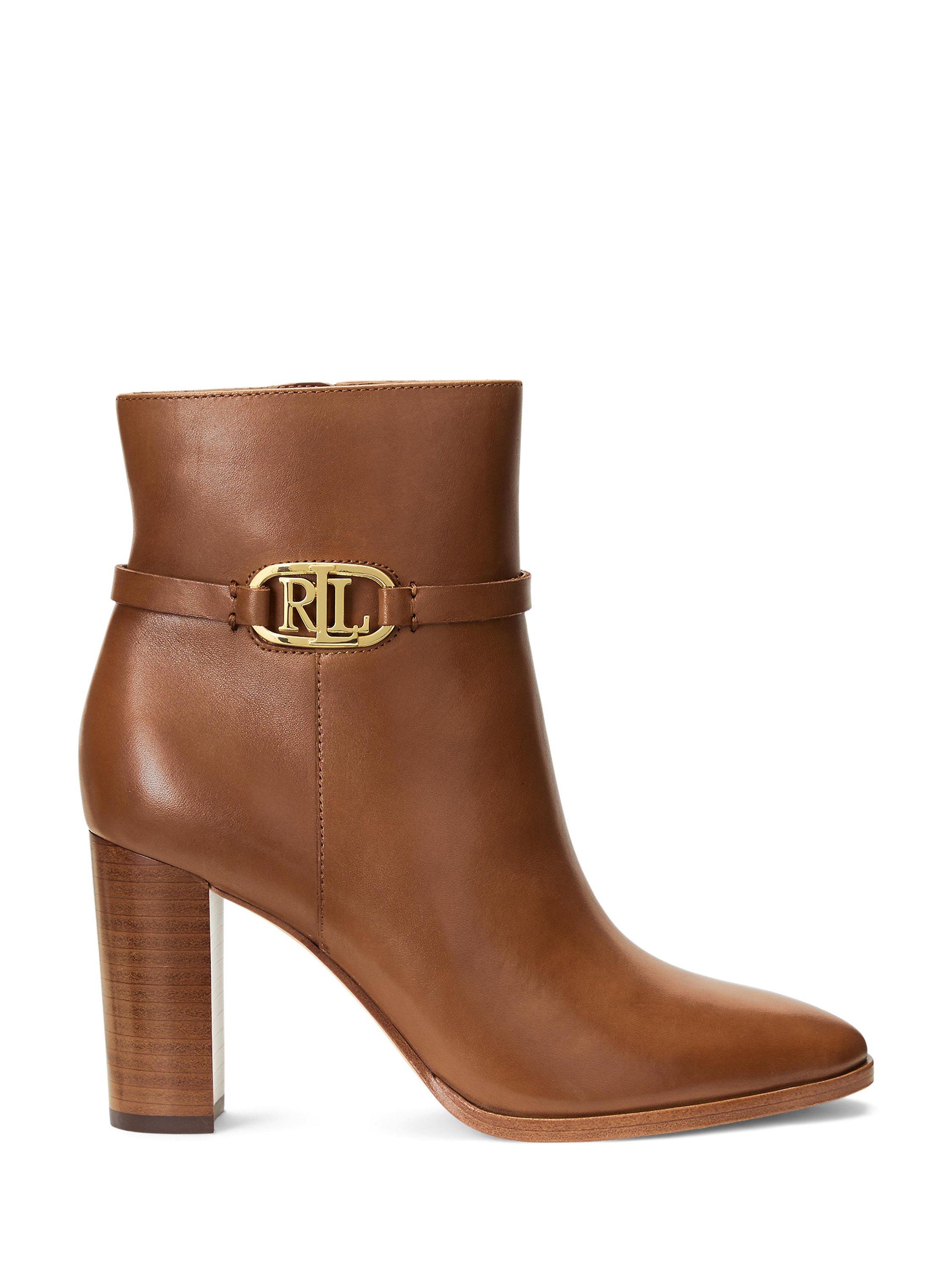 Lauren Ralph Lauren Maxie Leather Heeled Ankle Boots, Tan