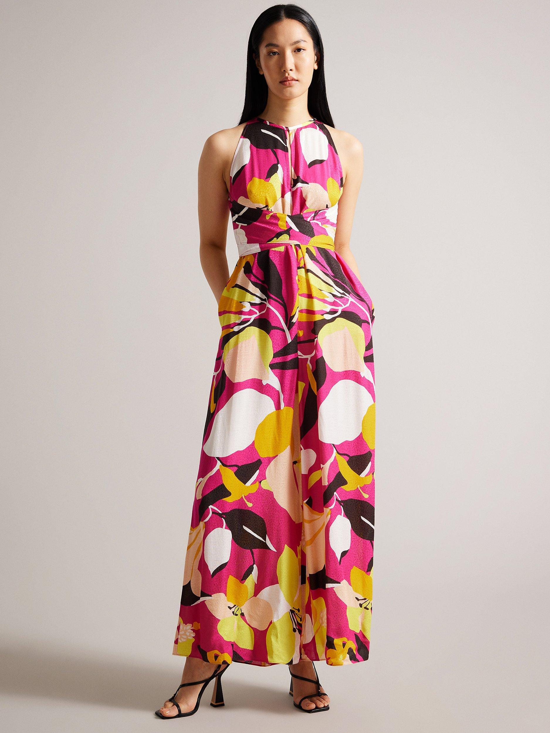 Ted Baker Molliah Halterneck With Wrap Bodice Detail Jumpsuit, Bright Pink