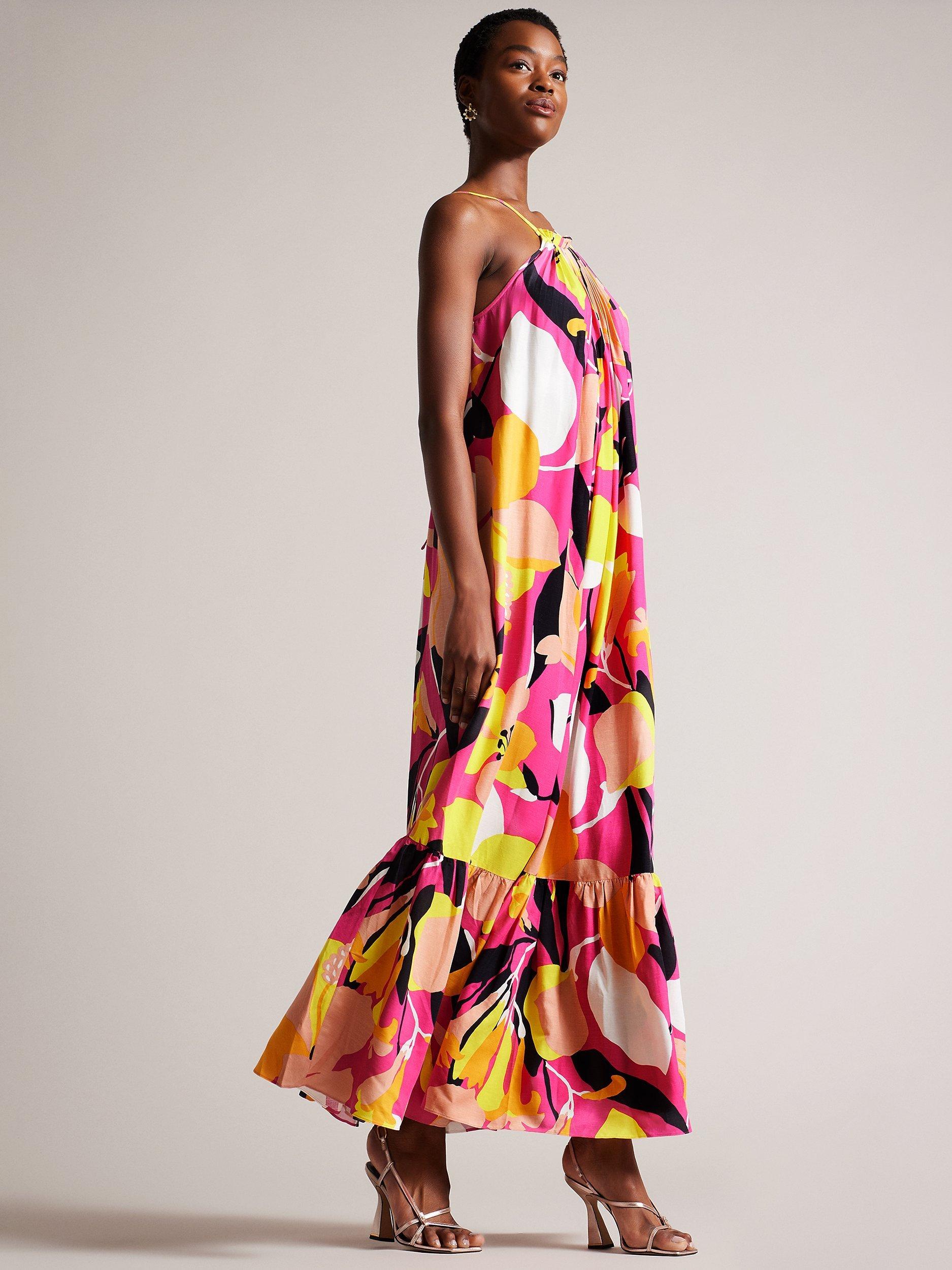 Ted Baker Ikella Linen Blend Maxi Dress, Bright Pink/Multi