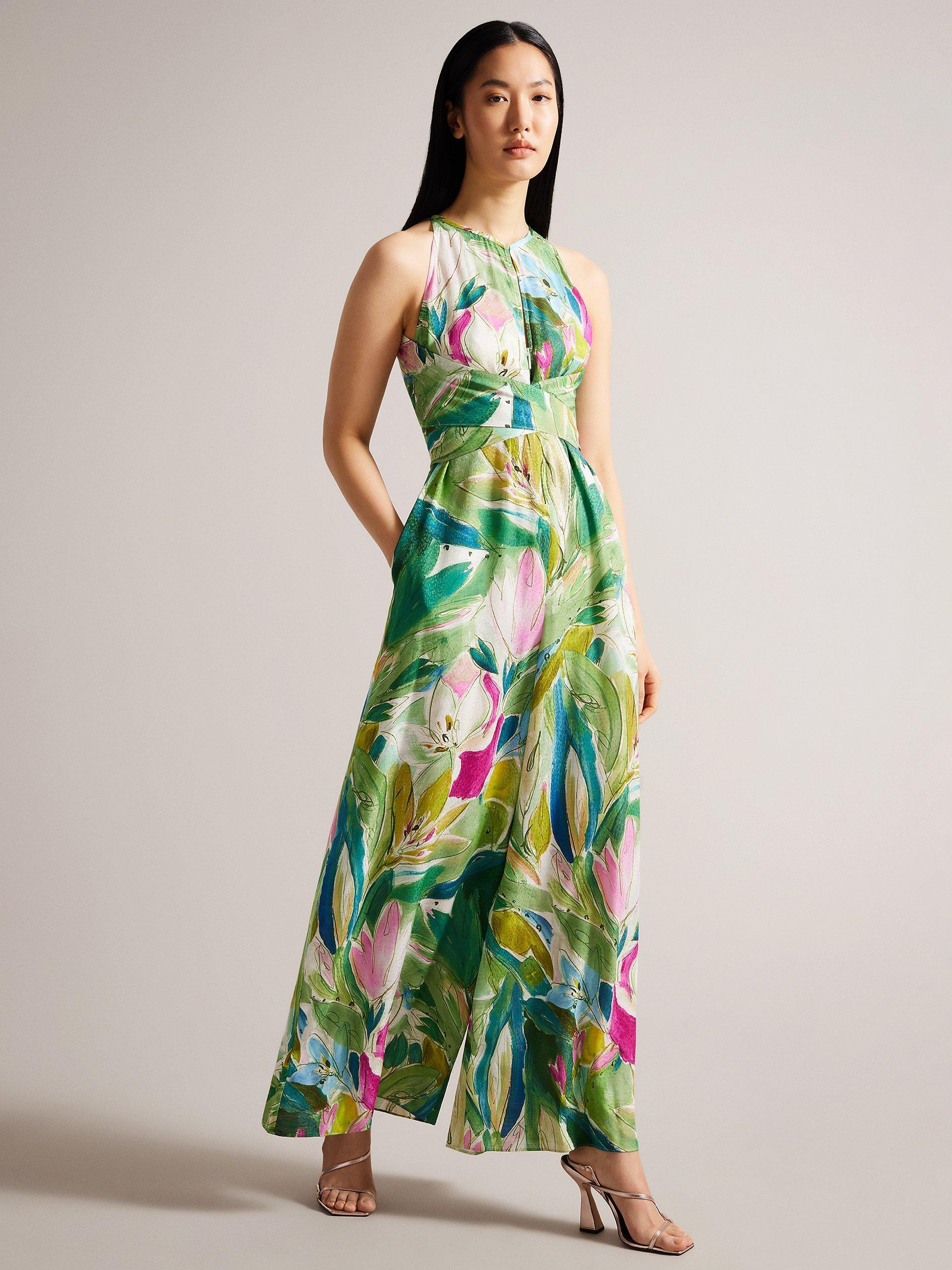 Ted Baker Rachily Floral Wide Leg Jumpsuit, Green/Multi