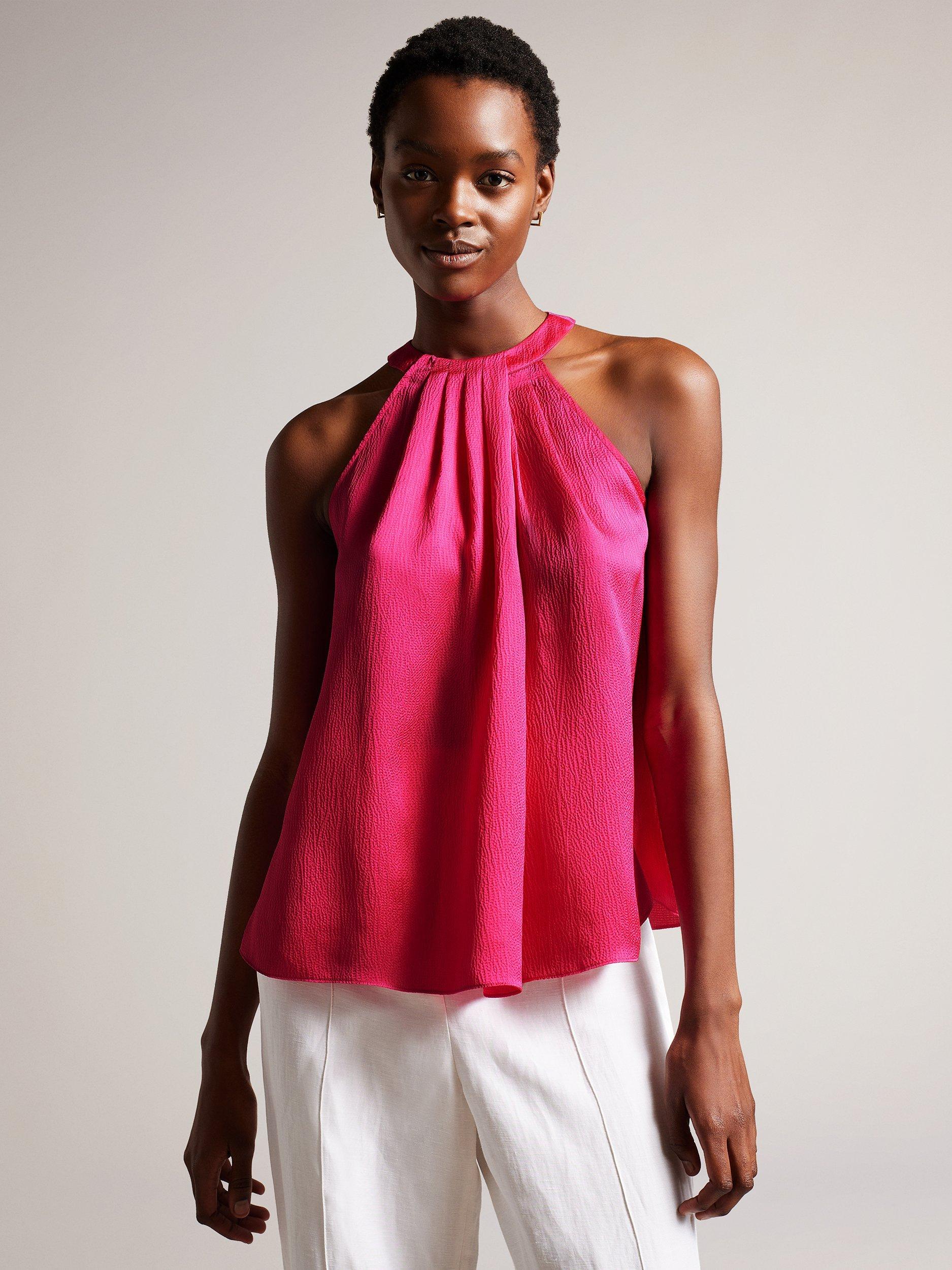 Ted Baker Corrali Halterneck Pleated Top, Pink