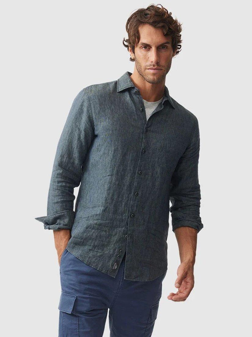 Product image 1 of 5, which shows Rodd & Gunn Coromandel Linen Slim Fit Long Sleeve Shirt, Ash, XS
