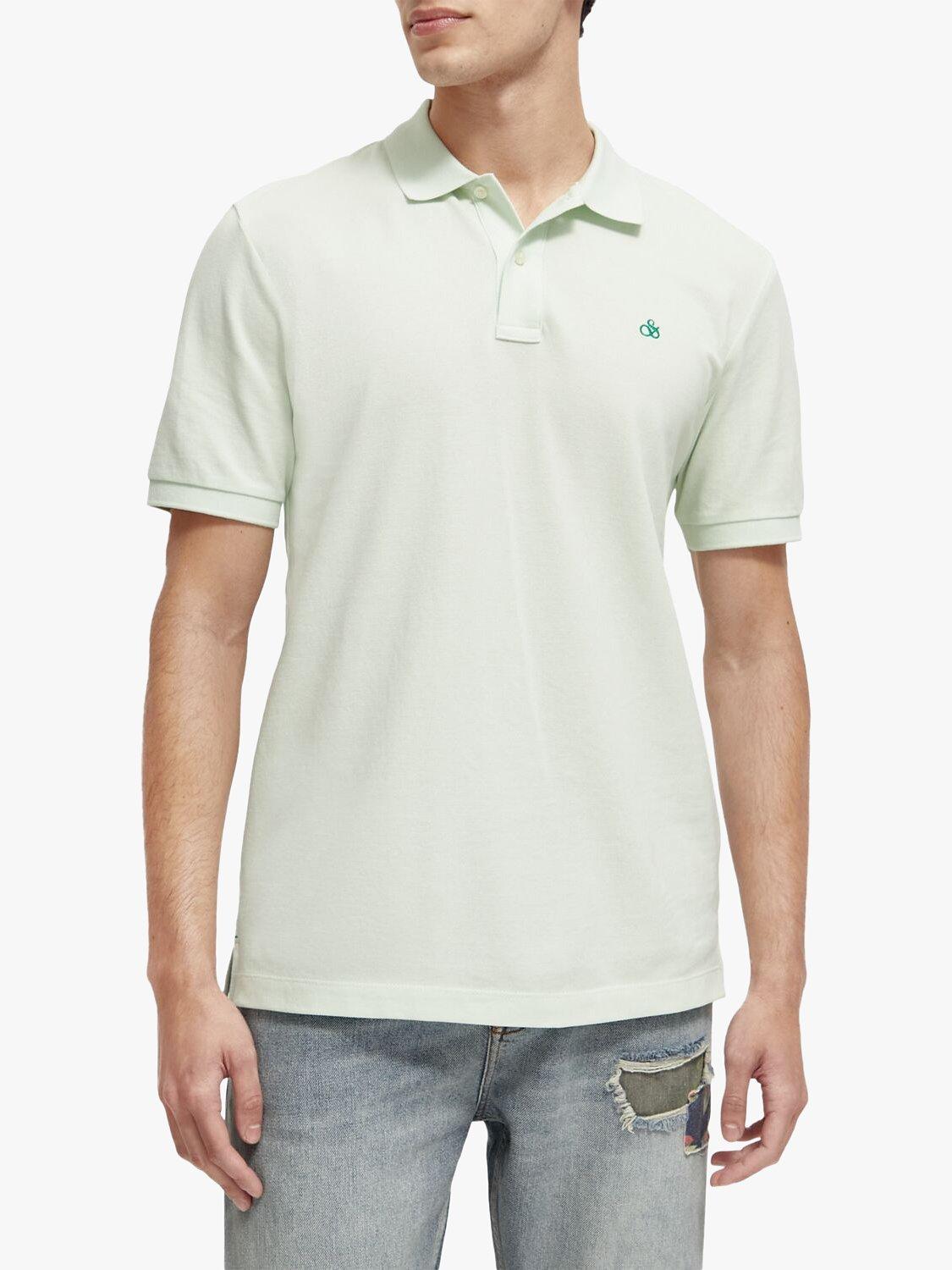 Product image 1 of 5, which shows Scotch & Soda Organic Cotton Short Sleeve Polo Top, 0108 - Mint, L