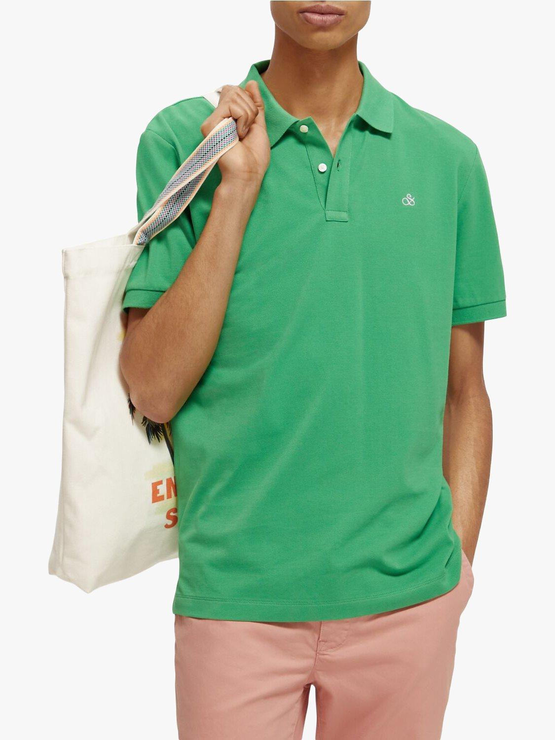 Scotch & Soda Organic Cotton Short Sleeve Polo Top, 5612 - Amazon Green, S