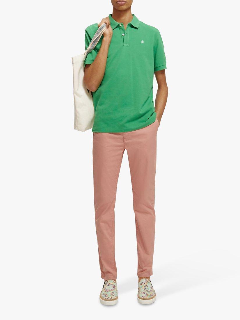 Scotch & Soda Organic Cotton Short Sleeve Polo Top, 5612 - Amazon Green, S