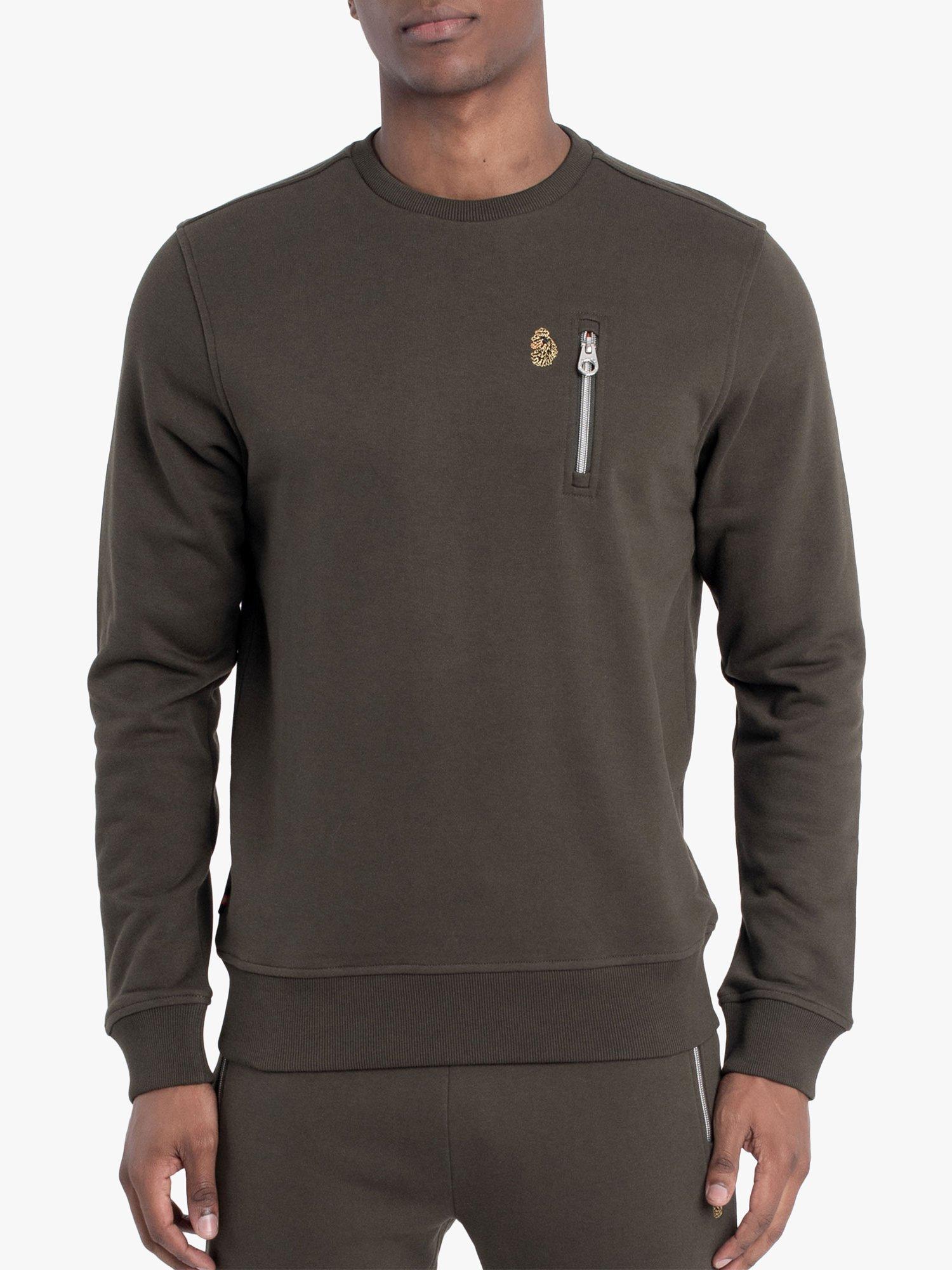 LUKE 1977 Paris Crew Neck Zip Pocket Sweatshirt, Dark Green