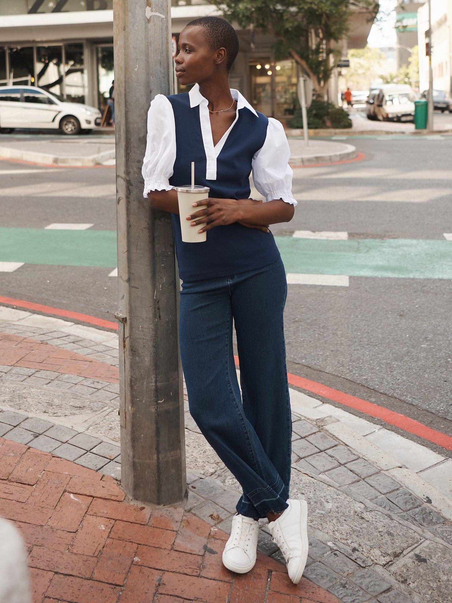 Product image 1 of 7, which shows NRBY Ash Denim Wide Leg Jeans, Dark Wash, 8
