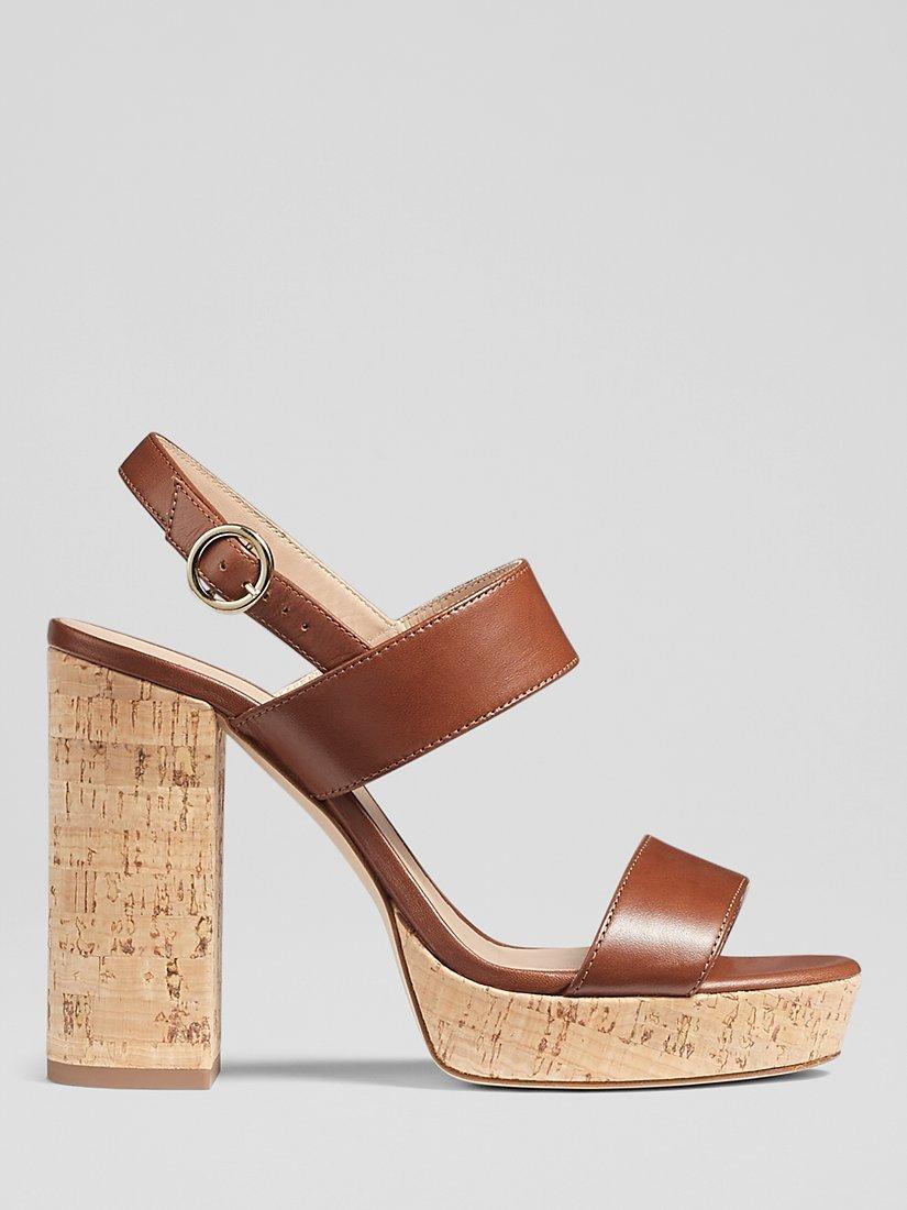L.K.Bennett Misty Leather Platform Heeled Sandals, Tan