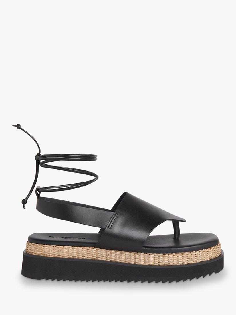 Whistles Lia Raffia Detail Flatform Leather Sandals