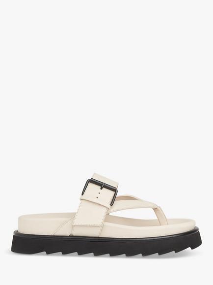 Whistles Sutton Toe Post Buckle Leather Slider Sandals, White