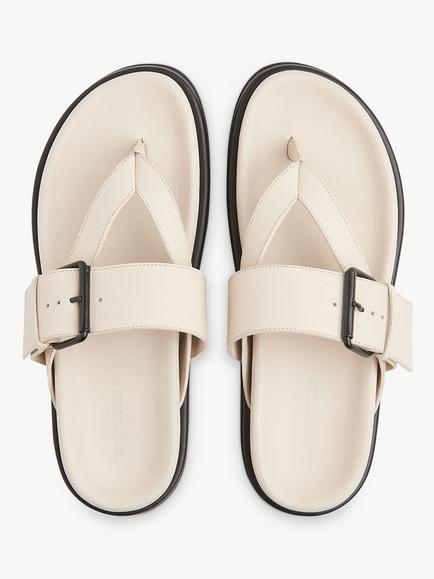 Whistles Sutton Toe Post Buckle Leather Slider Sandals - view 2, White