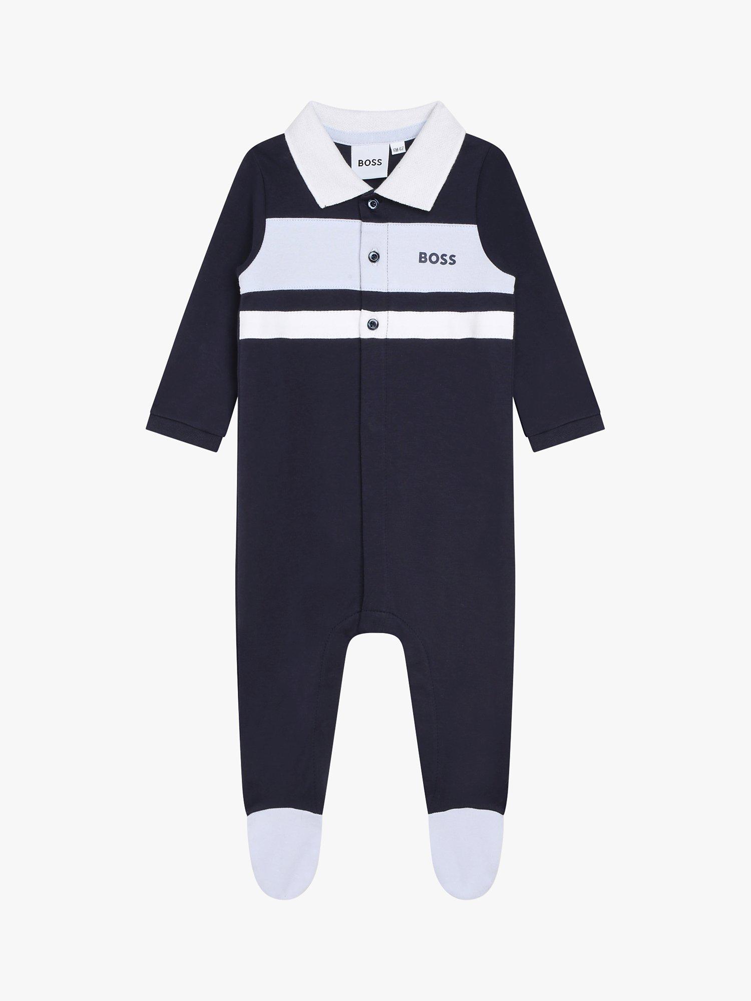 HUGO BOSS Baby Polo Collar Organic Cotton Sleepsuit, Navy