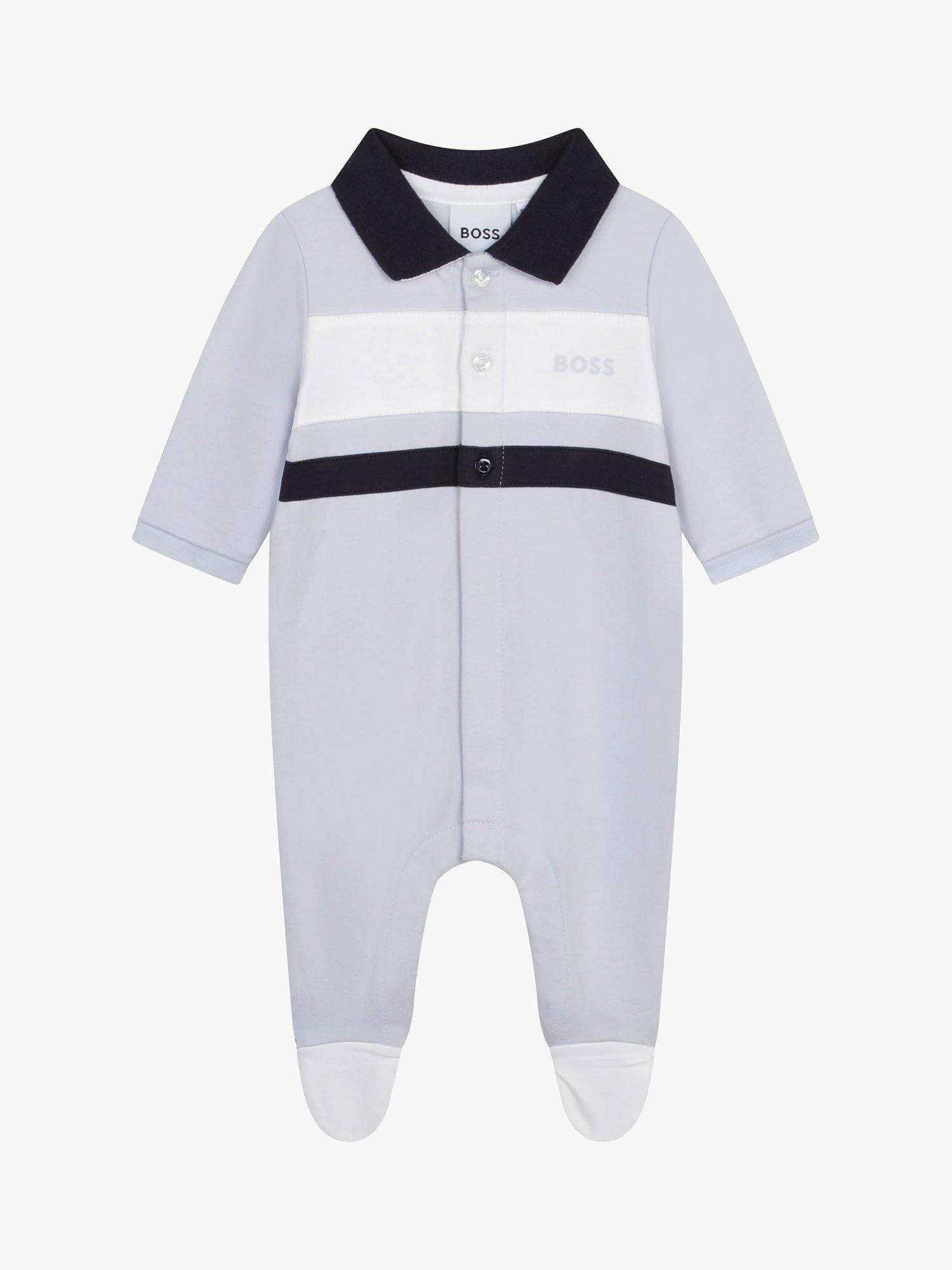HUGO BOSS Baby Polo Collar Organic Cotton Sleepsuit, Pale Blue