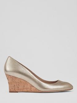 L.K.Bennett Eevi Wedge Heel Leather Court Shoes, Gold