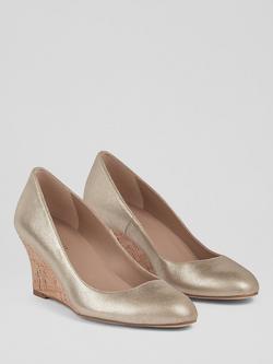 L.K.Bennett Eevi Wedge Heel Leather Court Shoes - view 2, Gold