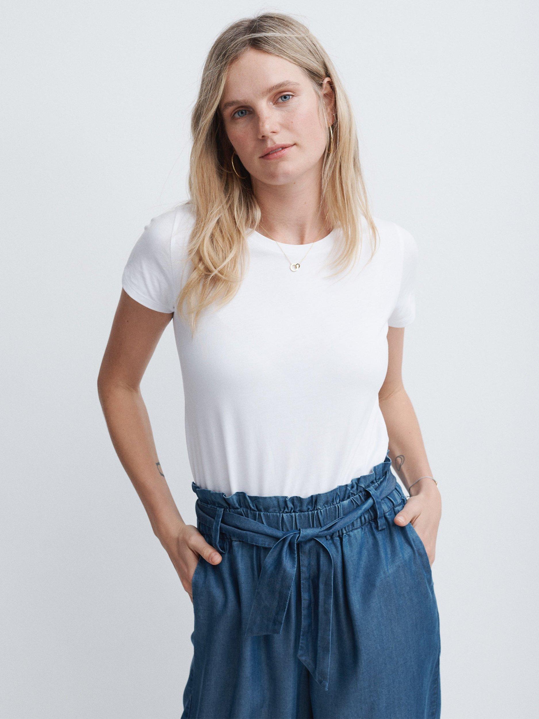 Product image 1 of 6, which shows NRBY Jamie Cotton Crew Neck T- Shirt, White, S