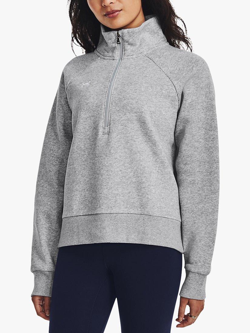 Product image 1 of 5, which shows Under Armour Rival Fleece 1/2 Zip Sweatshirt, Light Heather/White, L