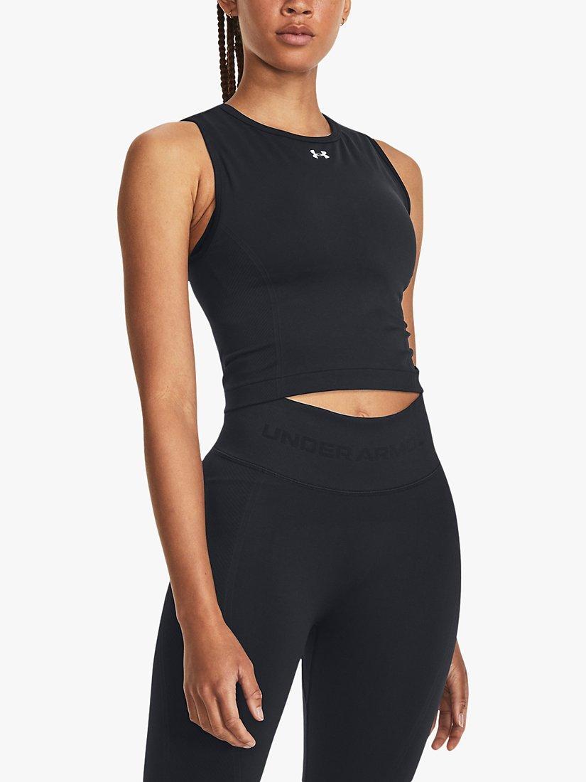 Product image 1 of 6, which shows Under Armour Train Seamless Tank Top, Black/White, L