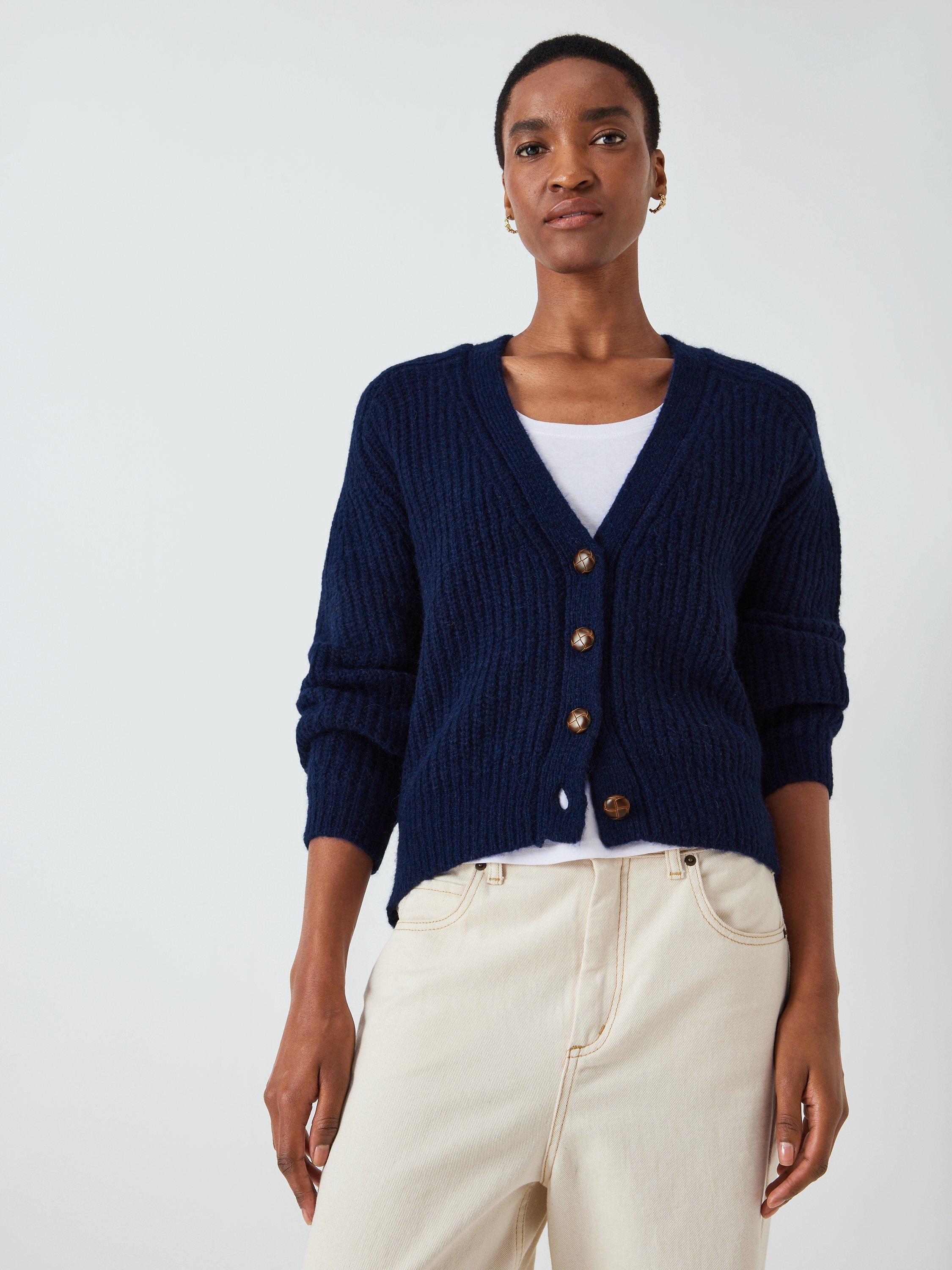 John Lewis Alpaca Rib Cardigan, Navy