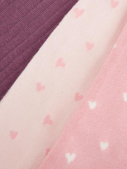 John Lewis Kids' Rib Heart Tights, Pack of 3, Pink/Multi - view 2, Pink/Multi