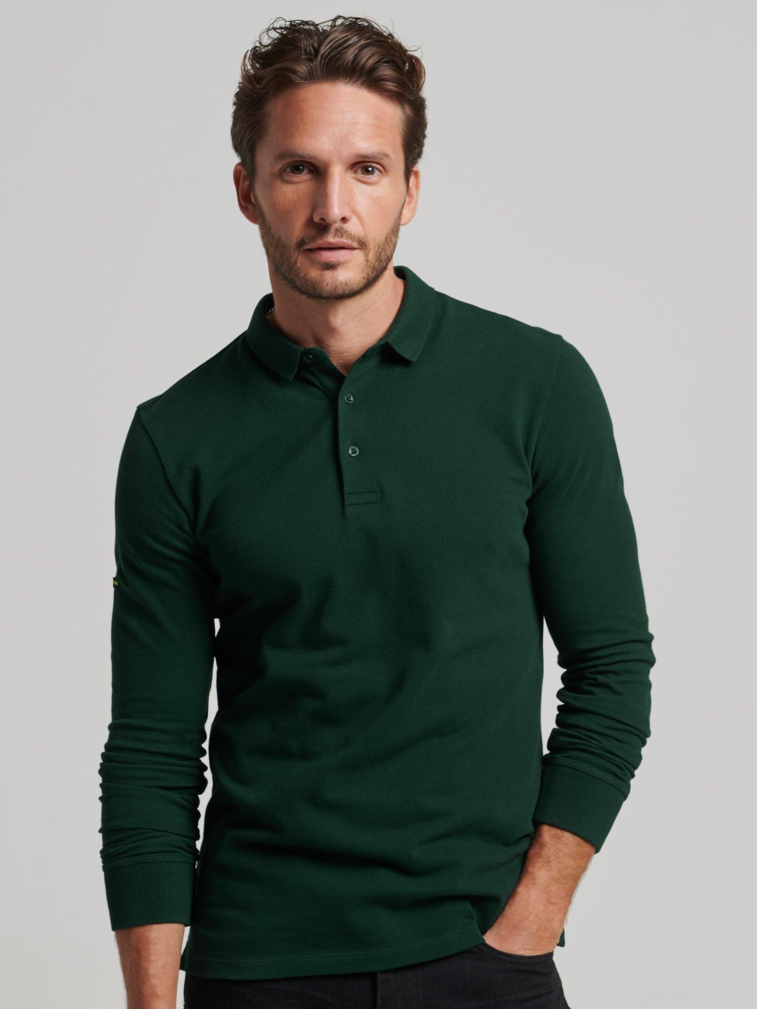 Superdry Long Sleeve Pique Polo Shirt, Enamel Green