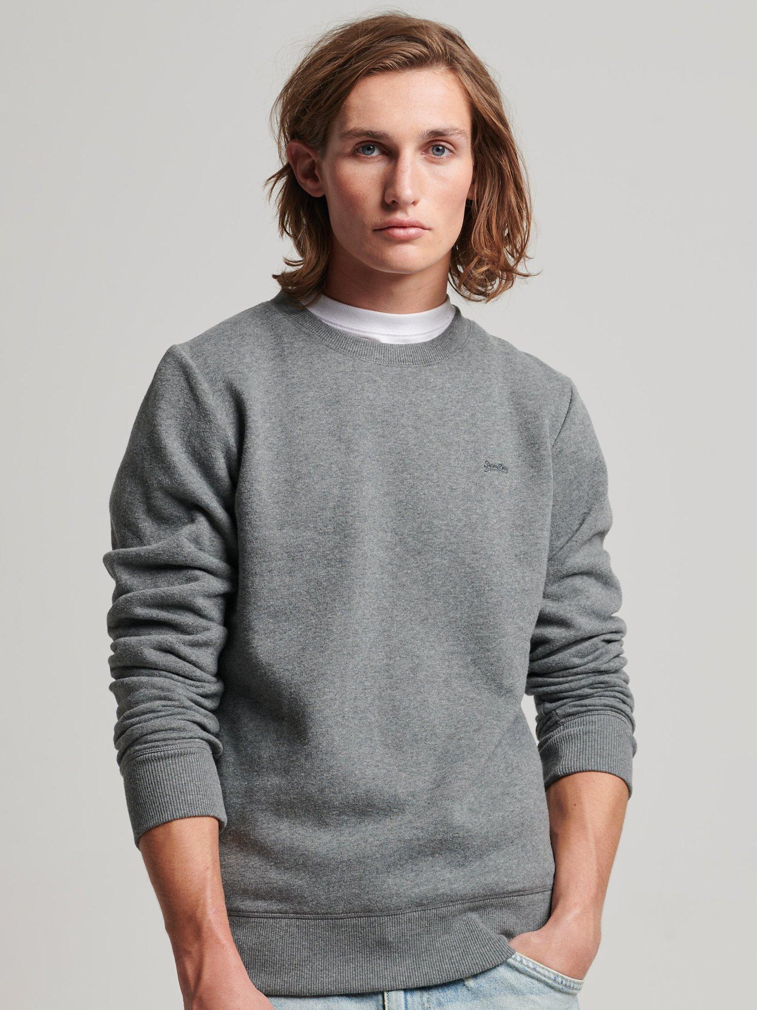 Superdry Vintage Logo Embroidered Crew Sweatshirt, Charcoal Grey Marl