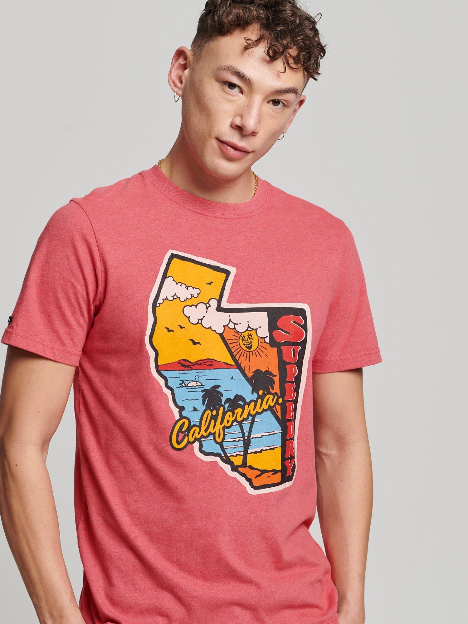 Superdry Vintage Travel Sticker T-Shirt, Future Fuchsia Pink, XXXL