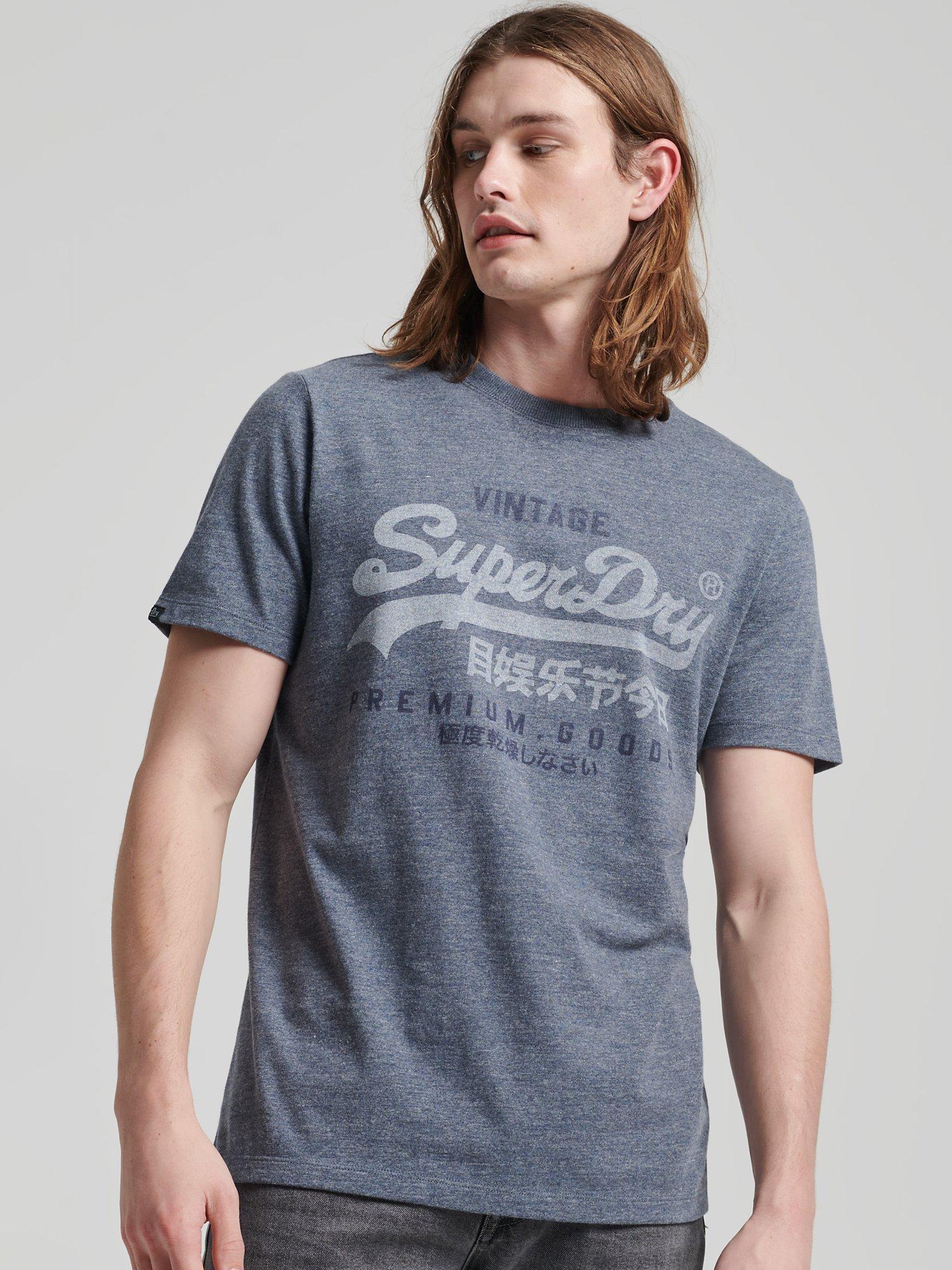 Superdry Vintage Logo Americana T-Shirt, Black Blue Marl, Ash Blue Marl