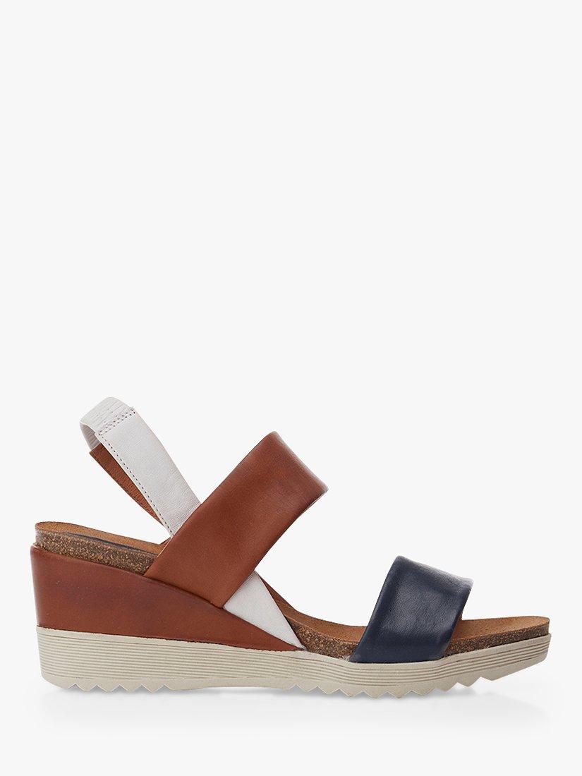 Moda in Pelle Piatini Leather Wedge Heel Sandals, Navy/Tan