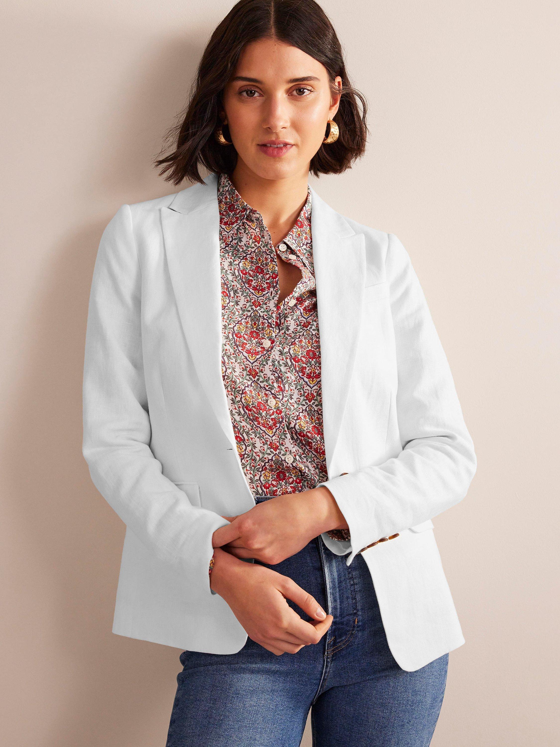 Boden The Cambridge Plain Linen Blazer, White
