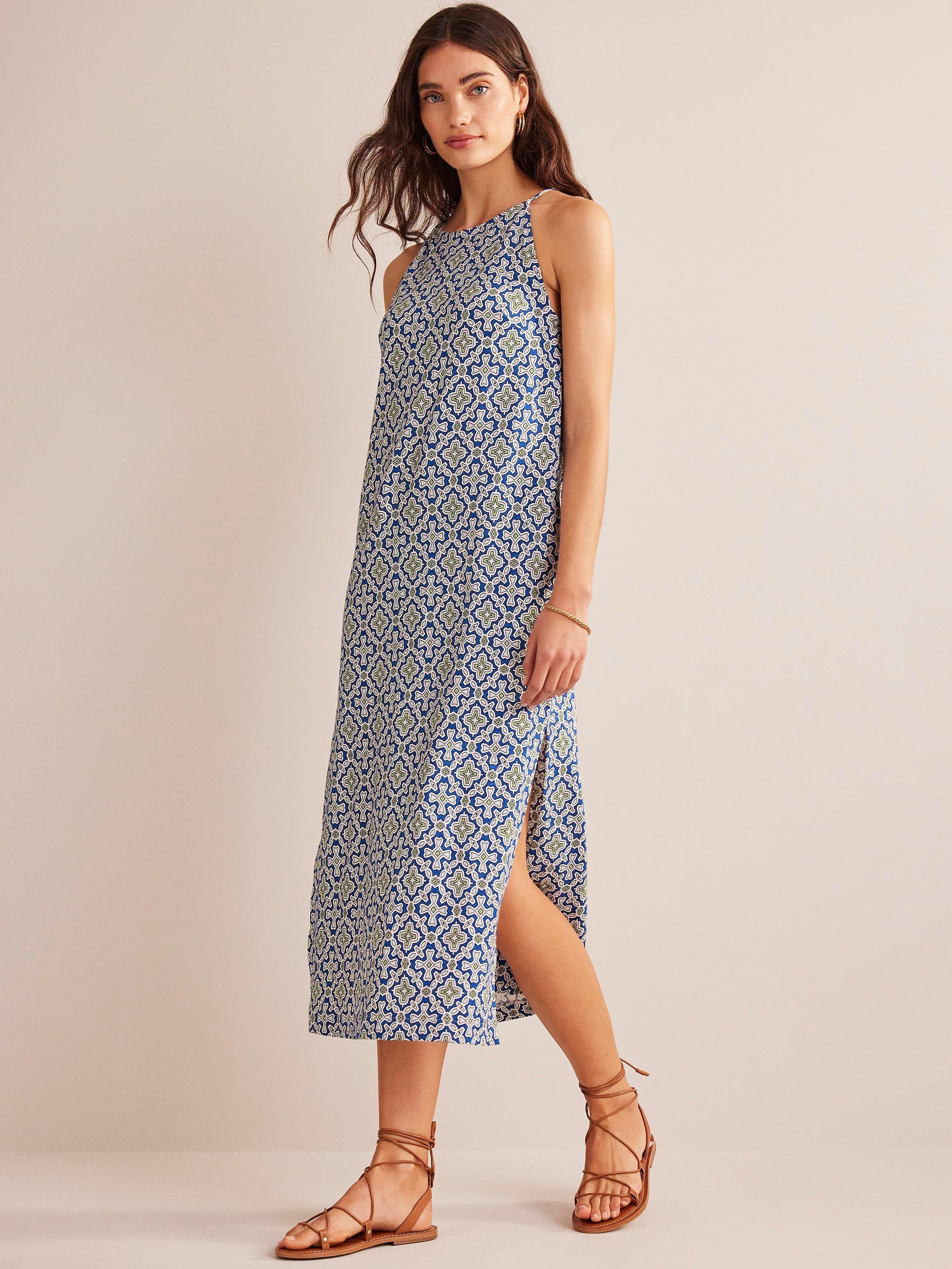 Boden Racer Column Midi Dress, Blue Heron