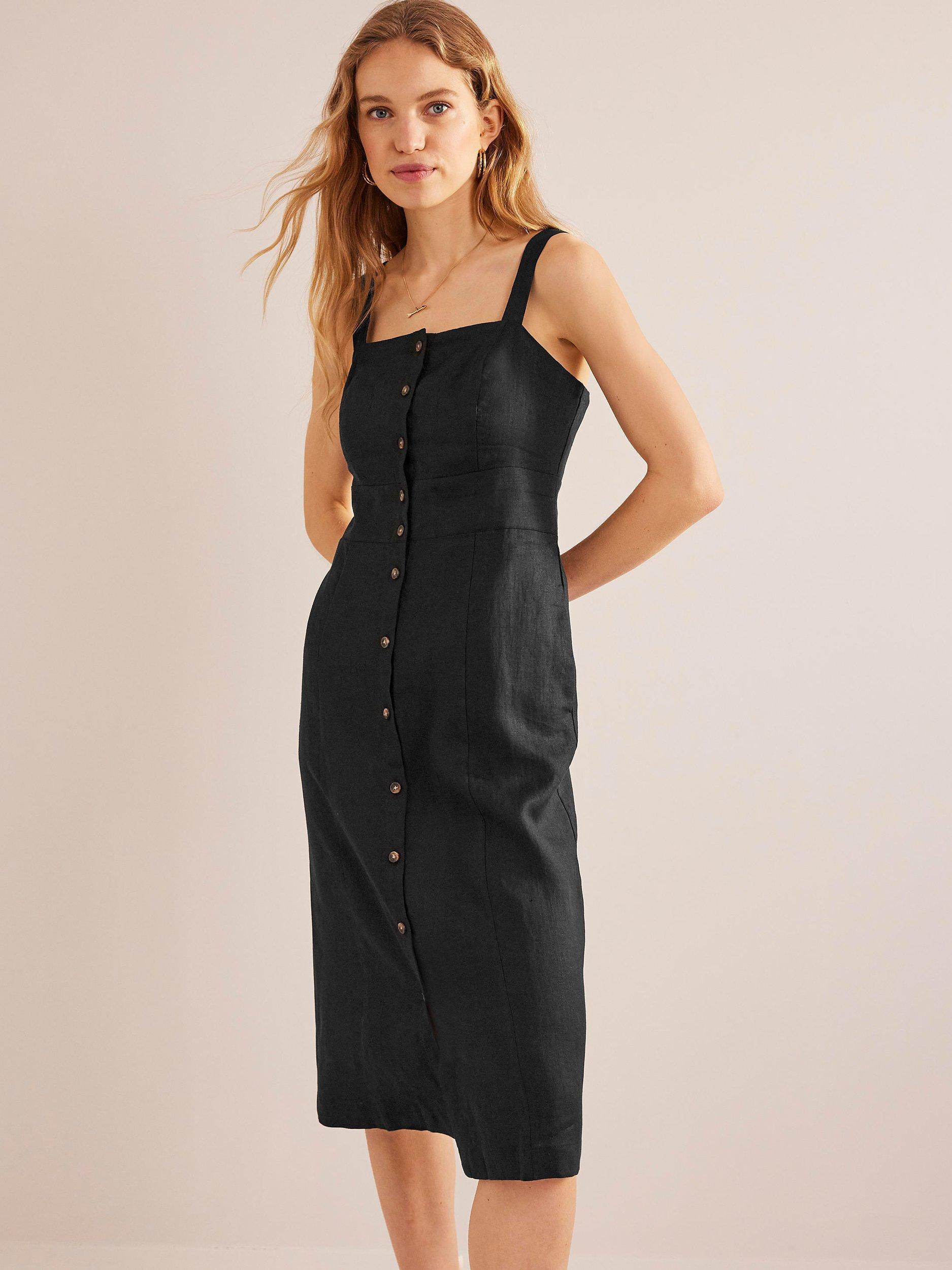 Boden Strappy Linen Midi Column Dress, Black