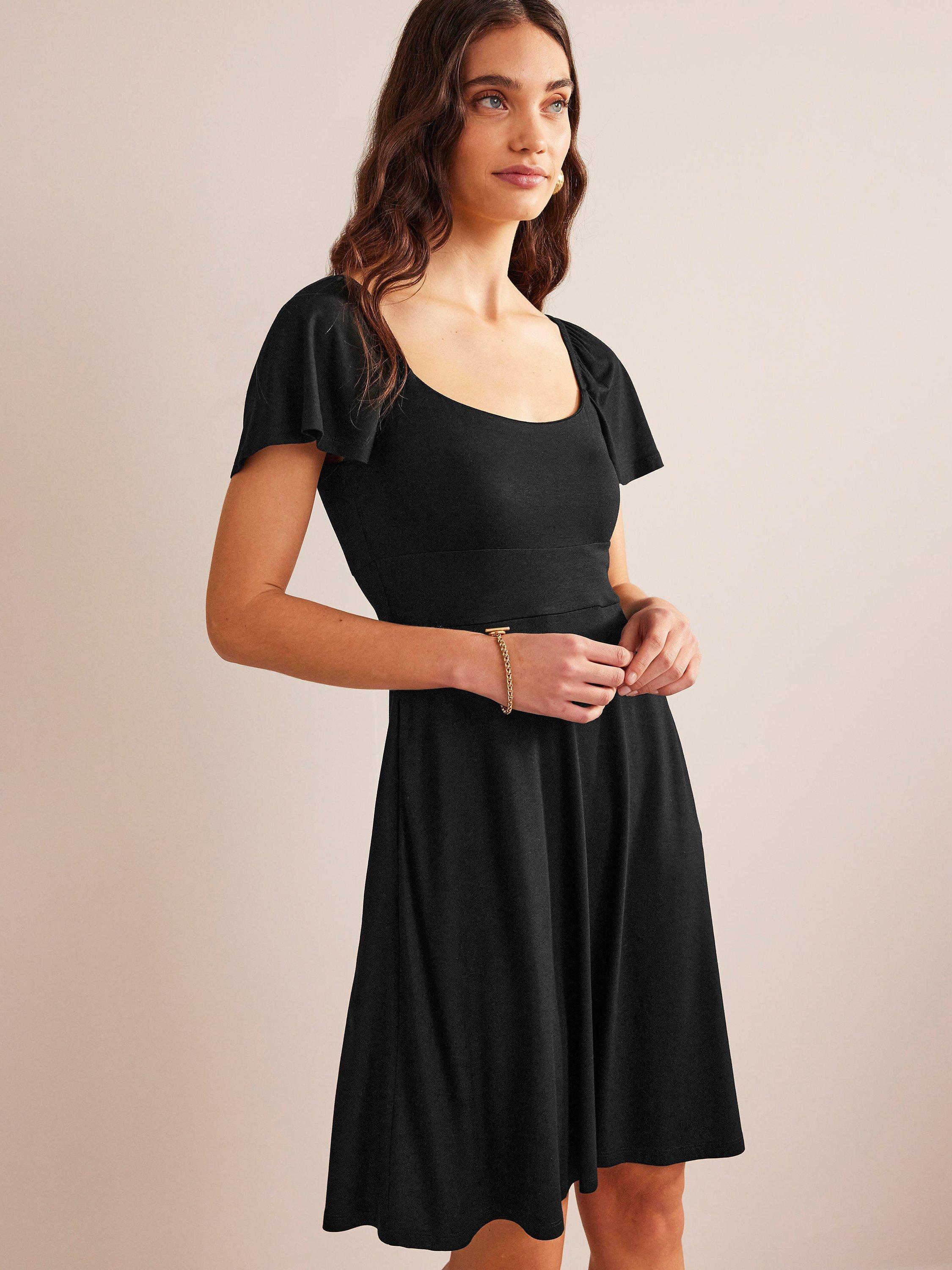 Boden Sqaure Neck Flutter Mini Dress, Black