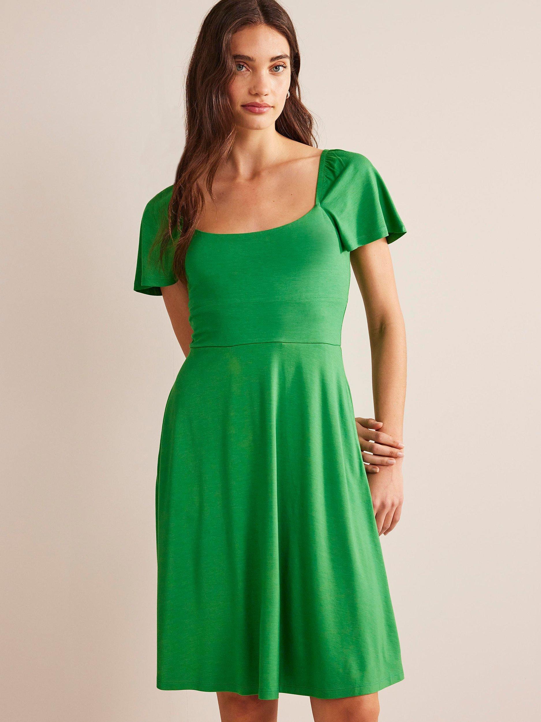 Boden Sqaure Neck Flutter Mini Dress, Green