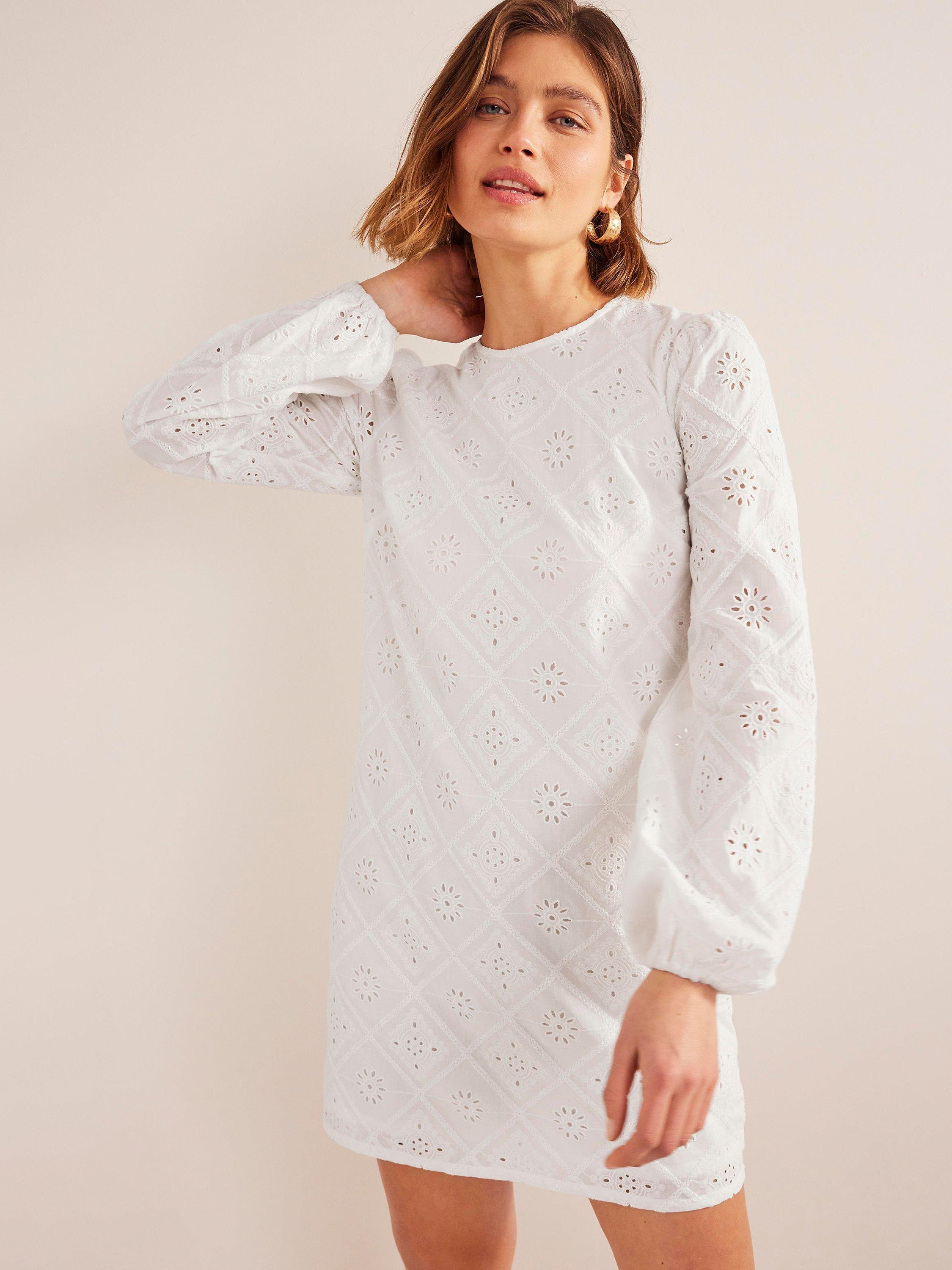 Boden Broderie Mini Shift Dress, White