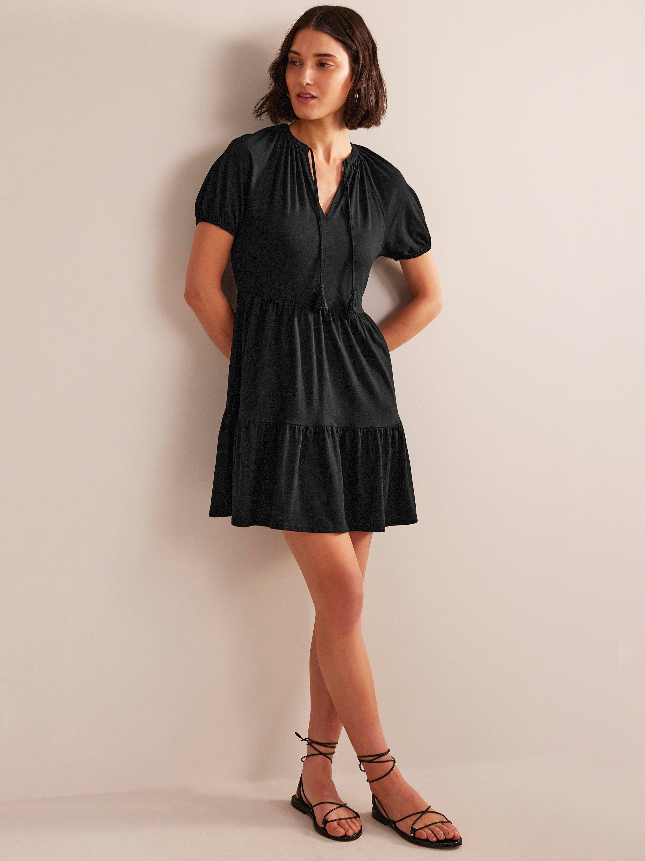 Boden Tie Neck Detail Mini Dress, Black