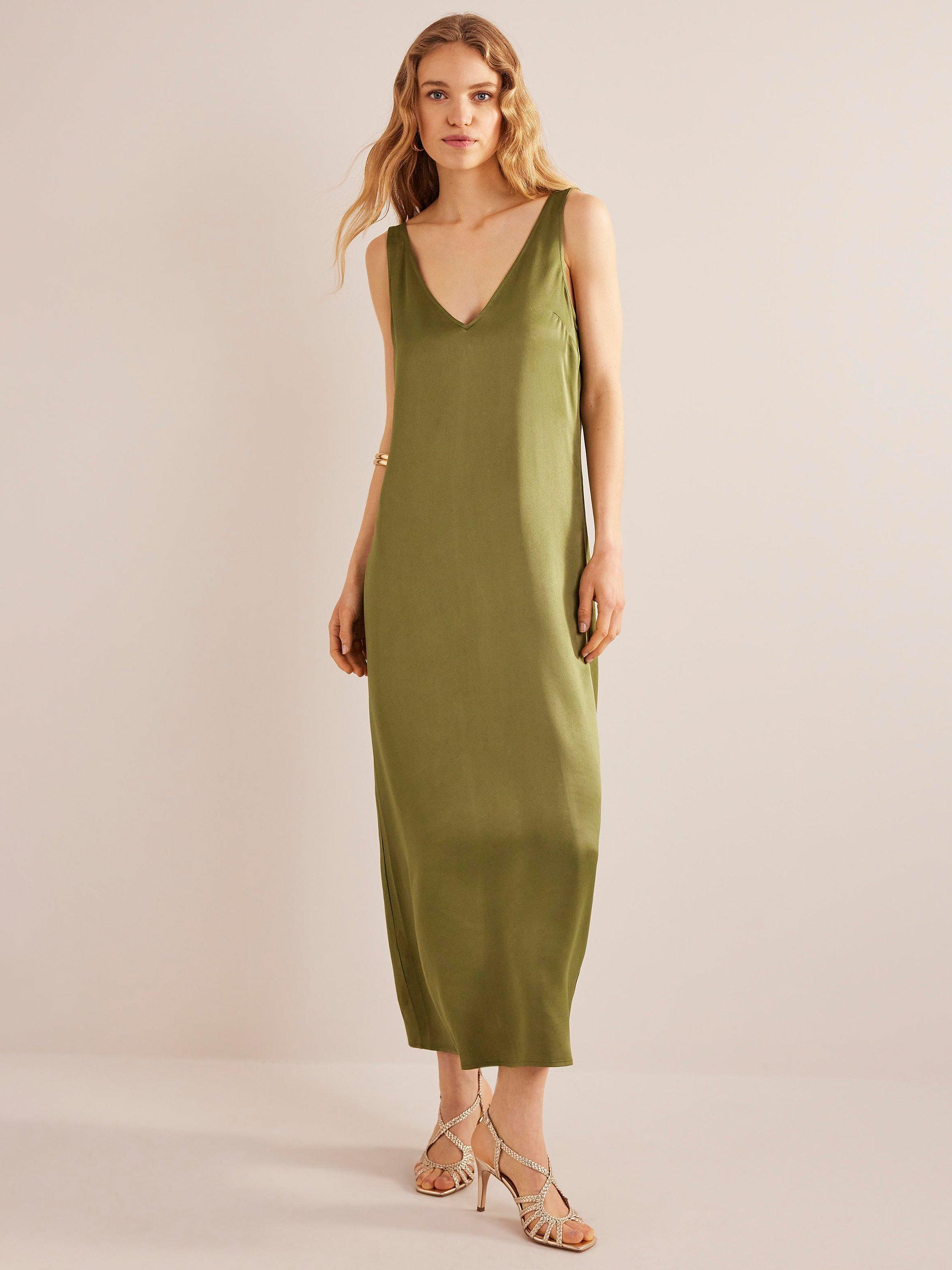 Boden V-Neck Slip Maxi Dress, Capulet Olive