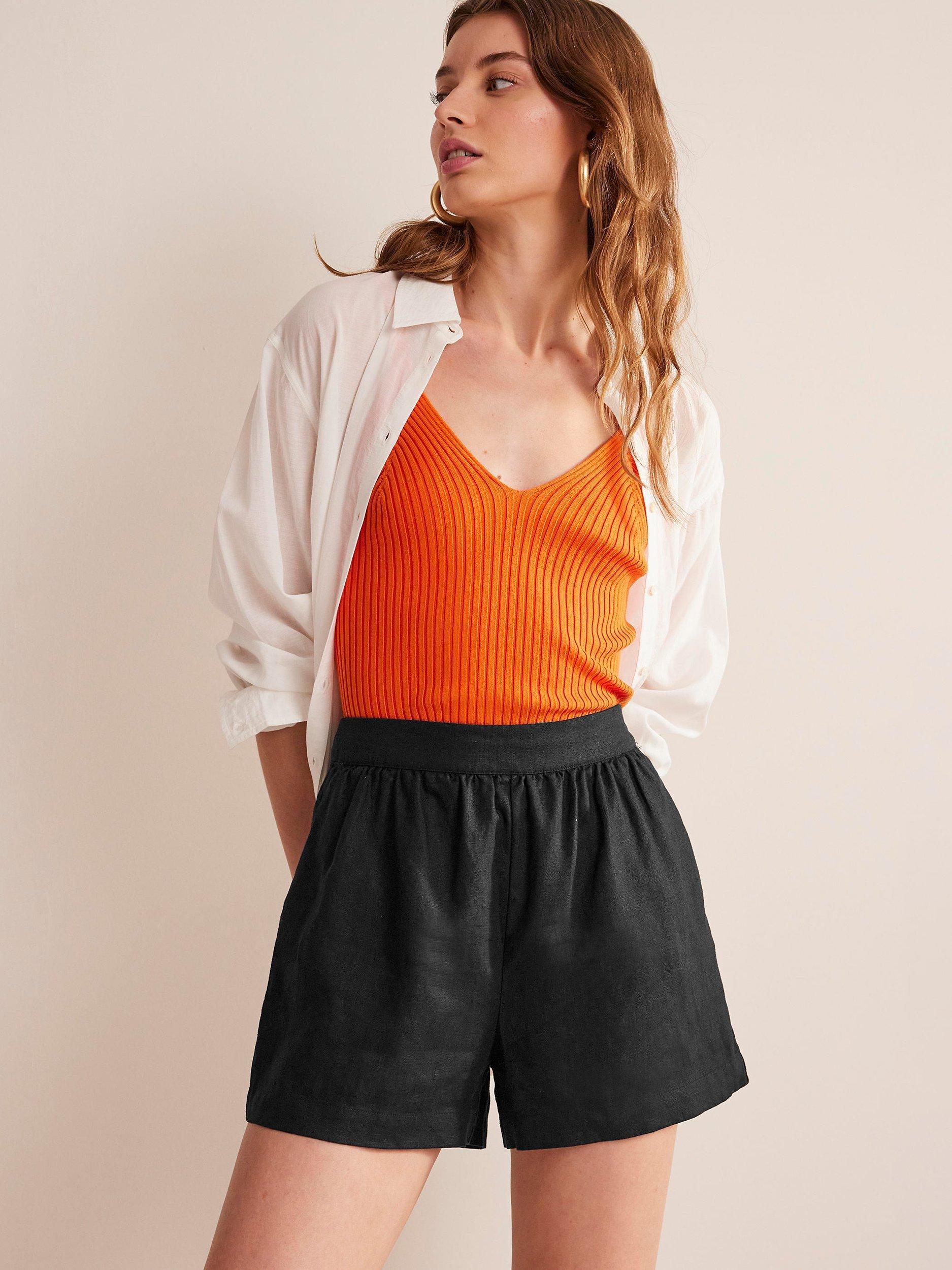 Boden Pull On Linen Shorts, Black