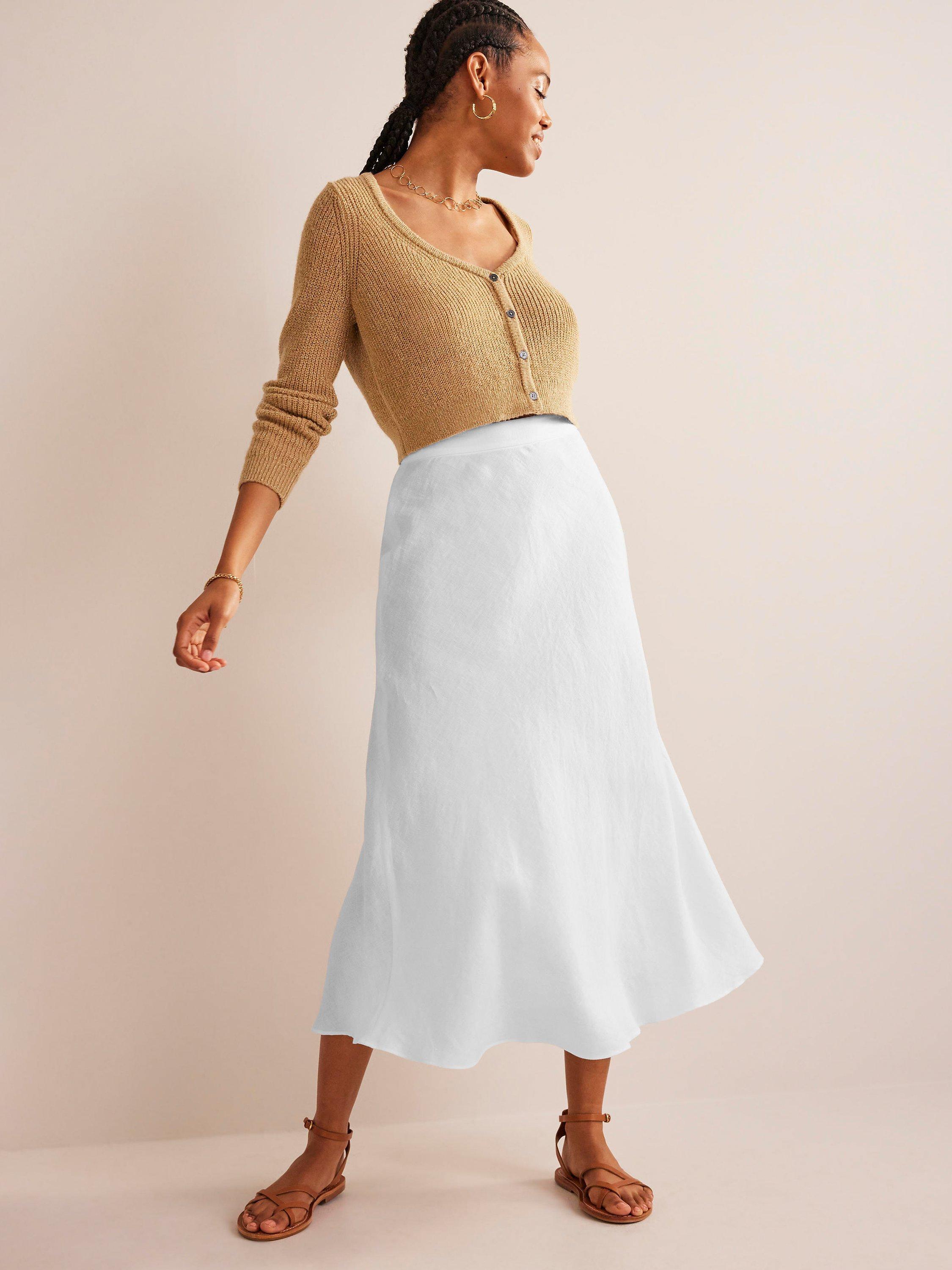 Boden Plain Bias Linen Midi Skirt