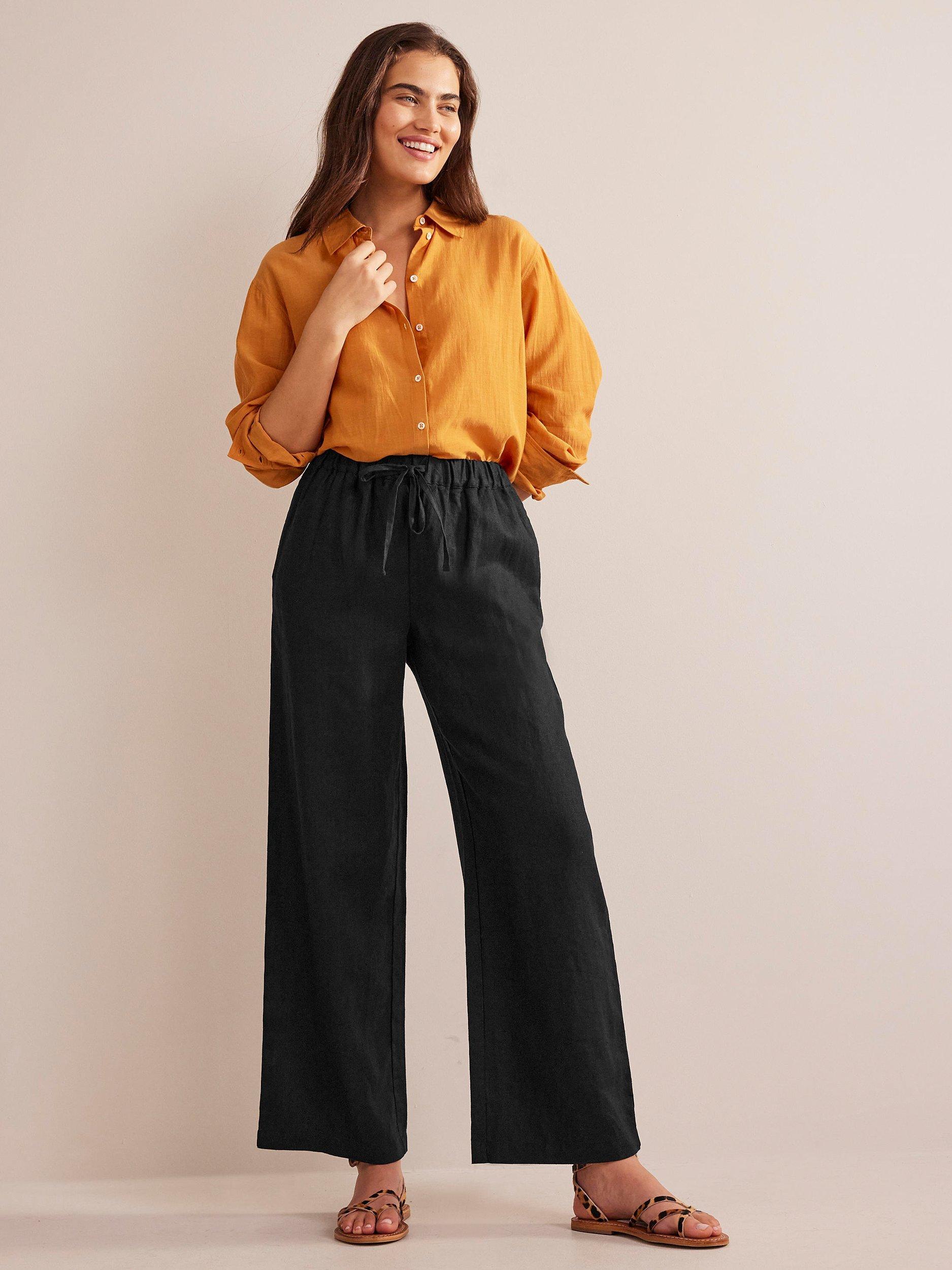 Boden Relaxed Linen Pull On Trousers, Black
