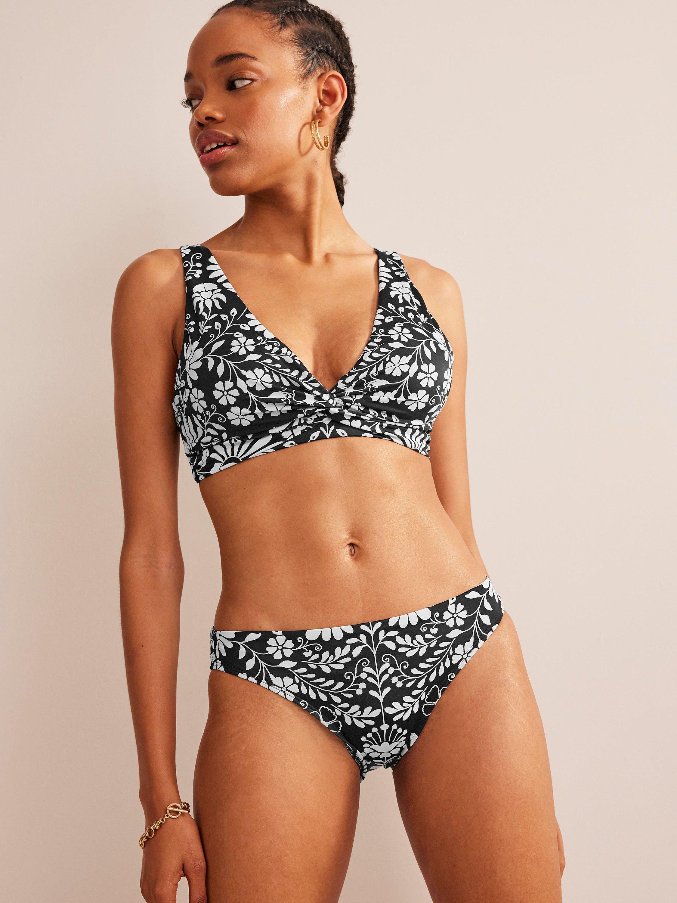Boden Classic Bikini Bottoms, Nero, Gardenia Sprig