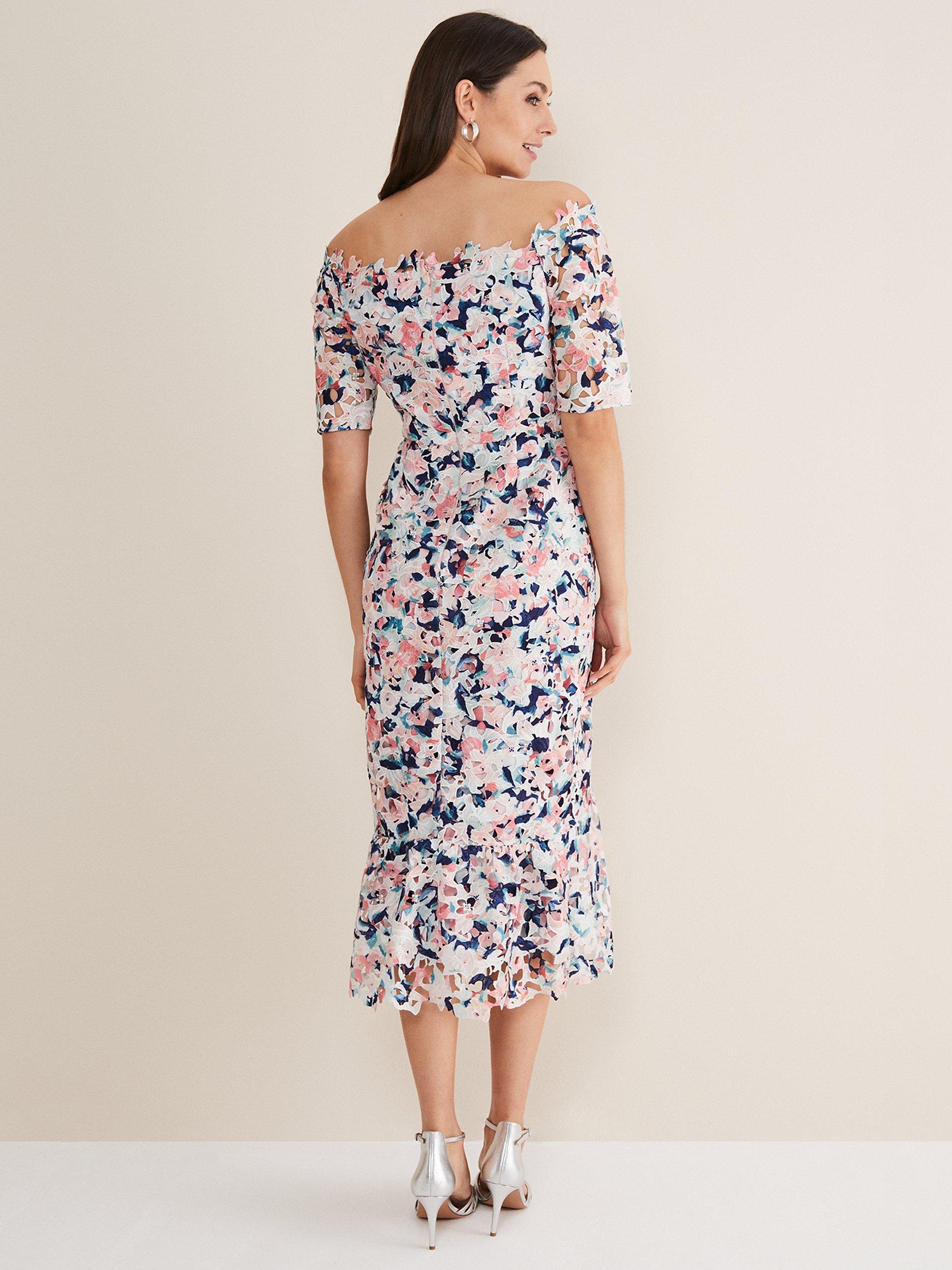 Product image 2 of 7, which shows Phase Eight Francesa Off Shoulder Floral Print Dress, Multi, 8