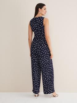 Phase Eight Kenzie Spot Jumpsuit, Navy/Ivory - view 2, Navy/Ivory